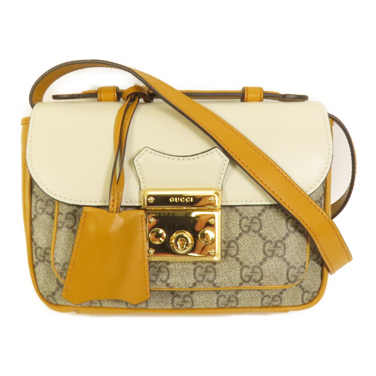 GUCCI 塗層帆布/牛皮皮革Padlock Mini Top Handle Bag金扣手挽肩背兩用袋