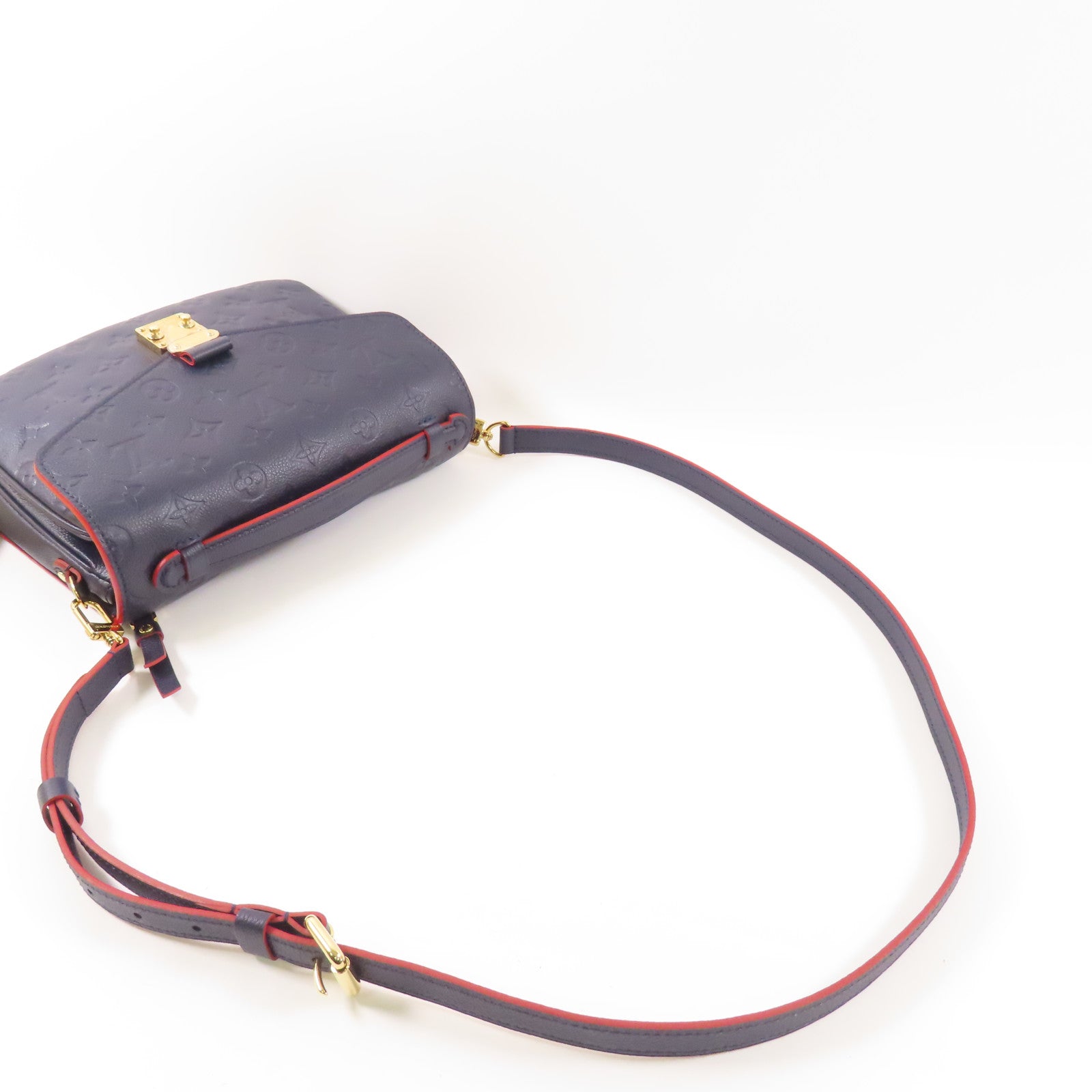 LOUIS VUITTON Monogram Empreinte Pochette Metis金扣手挽肩背兩用袋深藍色