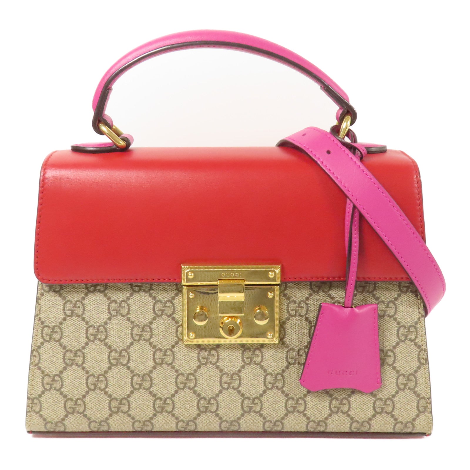 GUCCI 塗層帆布/皮革GG Supreme 2 Way Shoulder Bag金扣手挽肩背兩用袋