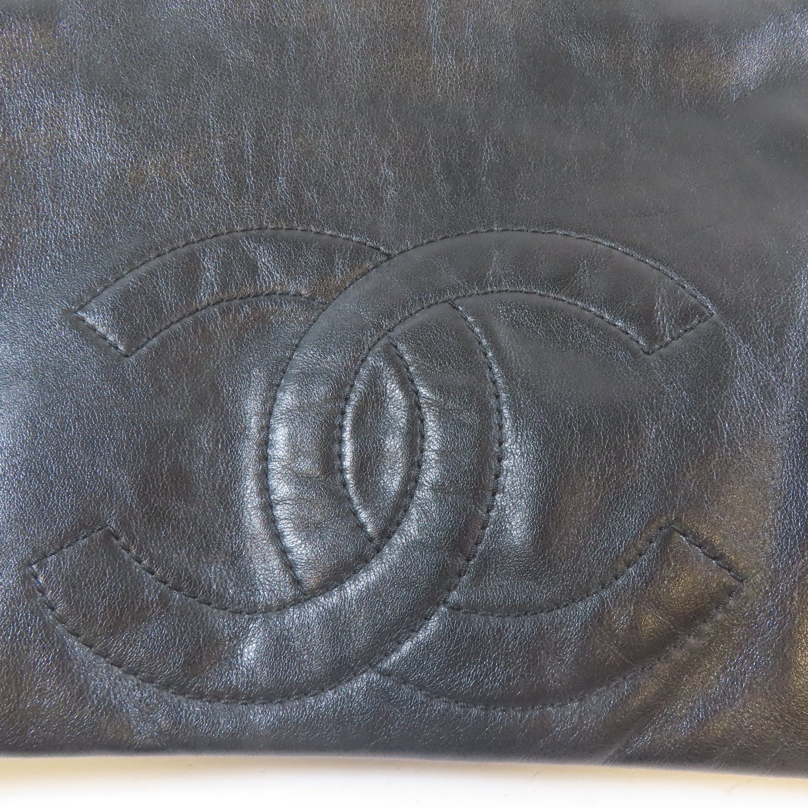 CHANEL 牛皮皮革Shoulder Bag金扣鏈帶肩背袋黑色