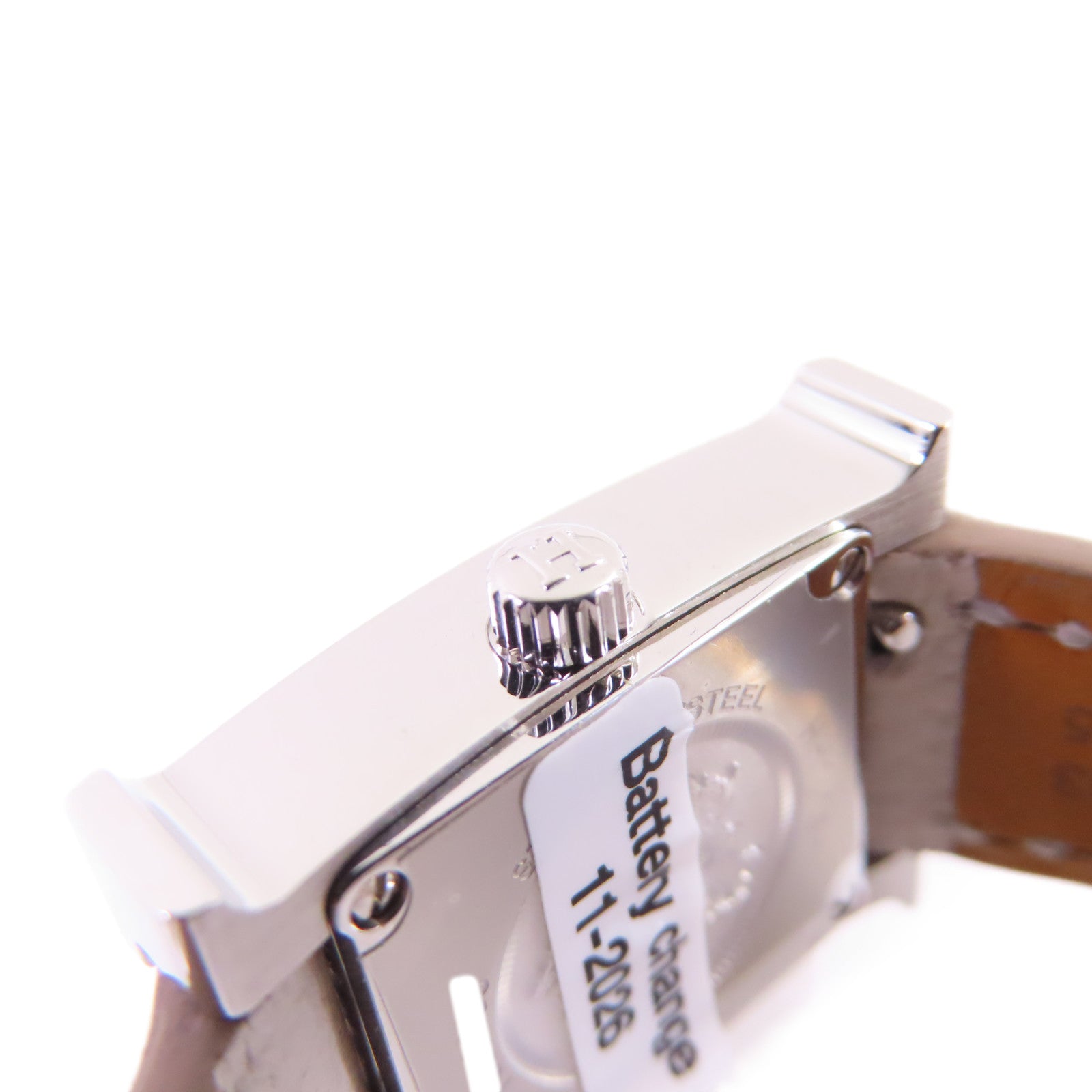 HERMES Heure H Mini Watch不鏽鋼/皮帶石英手錶杏色