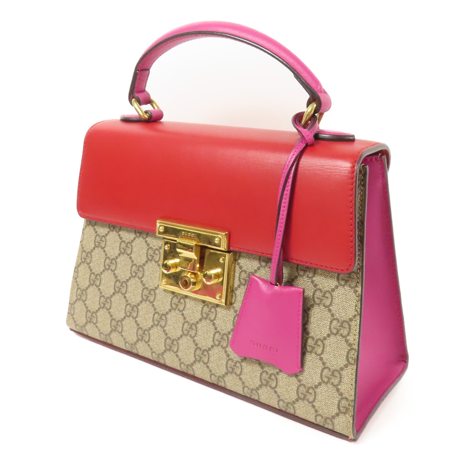 GUCCI 塗層帆布/皮革GG Supreme 2 Way Shoulder Bag金扣手挽肩背兩用袋