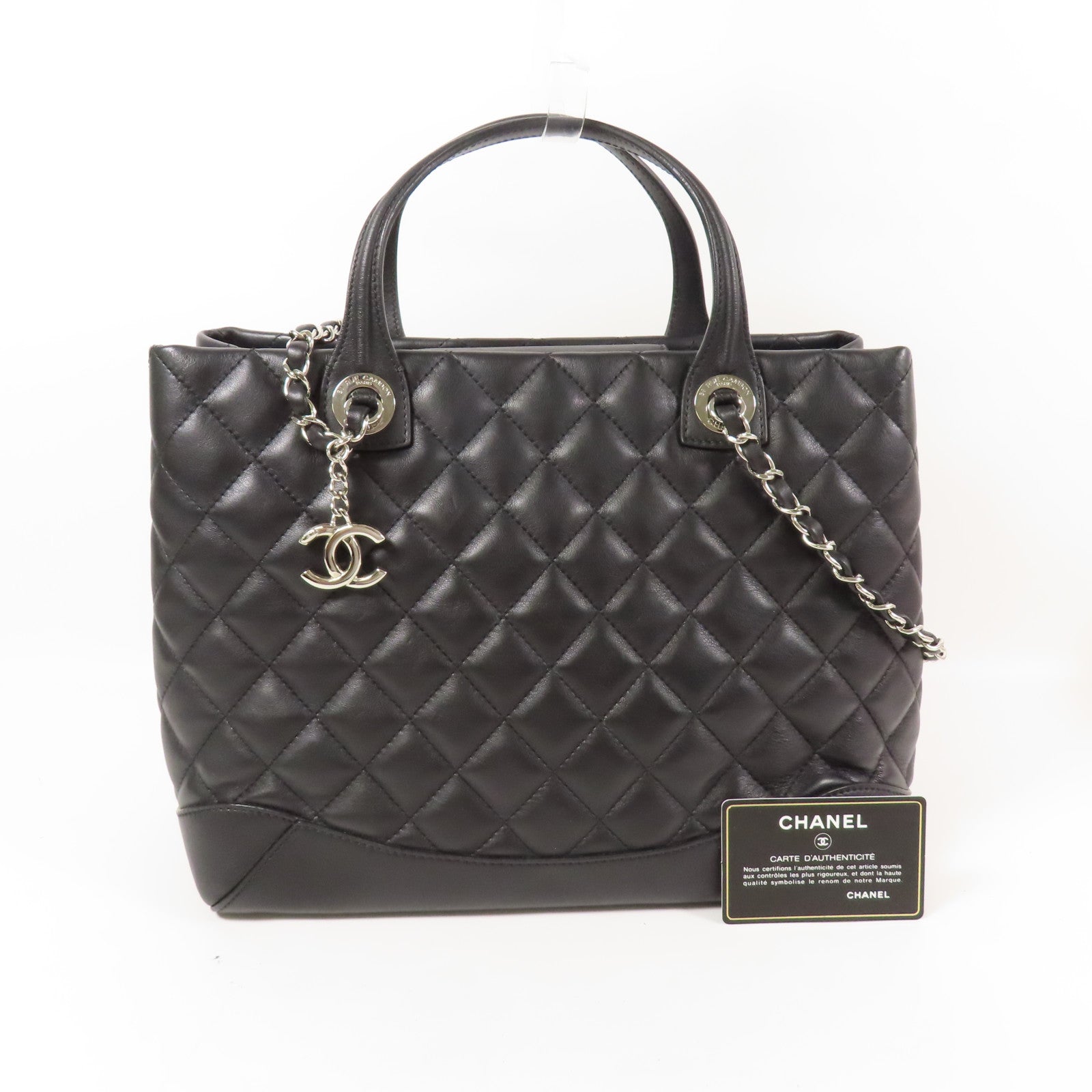 CHANEL 牛皮皮革Chain Shoulder銀扣手挽肩背兩用袋