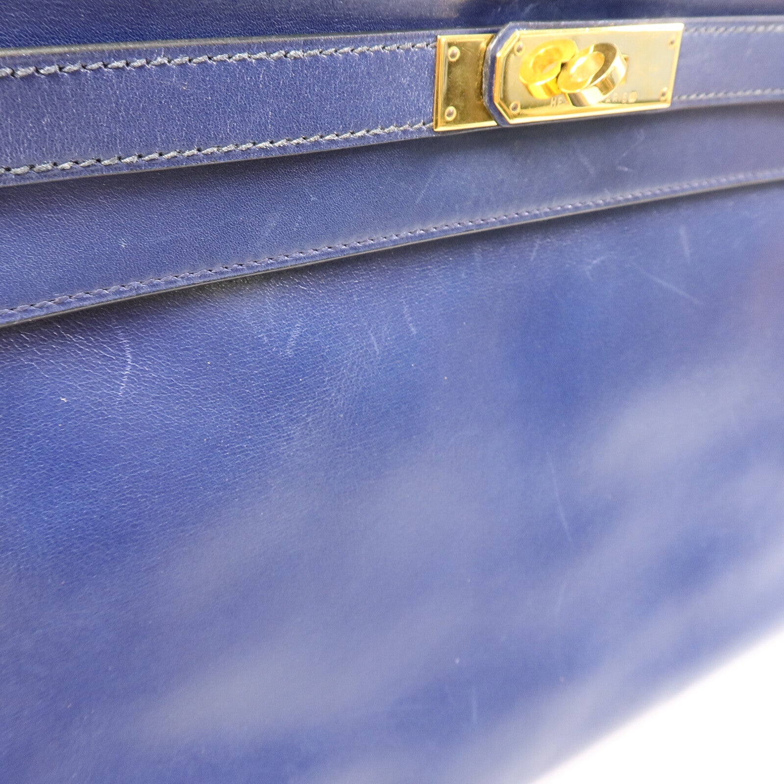 HERMES Box皮革Kelly 32手挽肩背兩用袋Blue