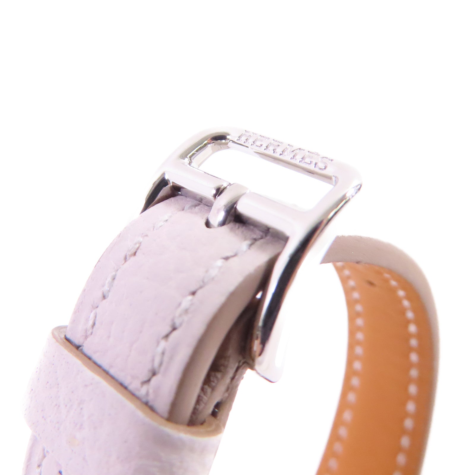 HERMES Heure H Mini Watch不鏽鋼/皮帶石英手錶杏色