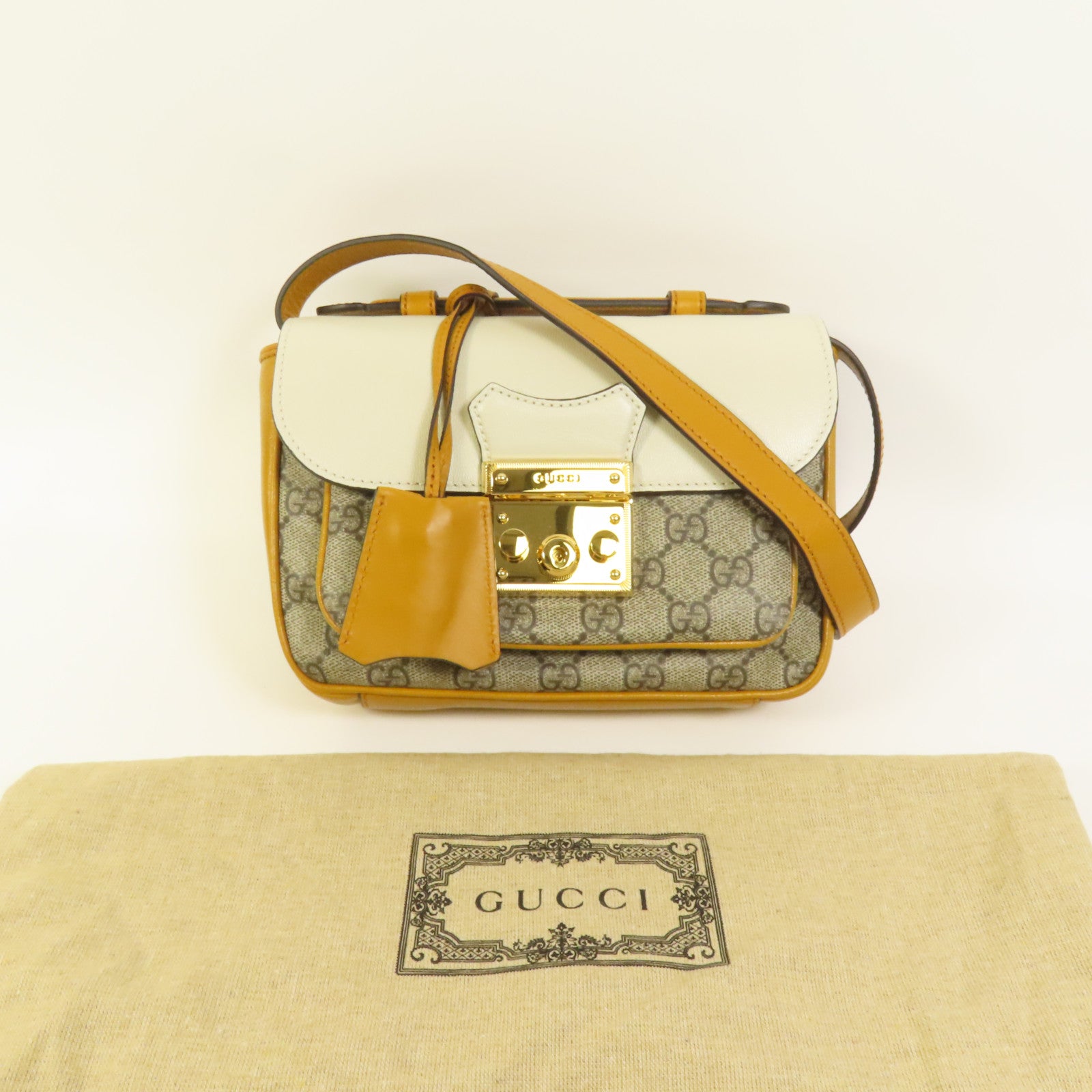 GUCCI 塗層帆布/牛皮皮革Padlock Mini Top Handle Bag金扣手挽肩背兩用袋