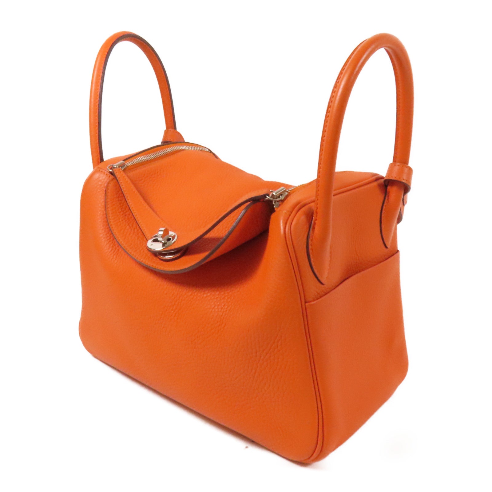 HERMES Clemence皮革Lindy 30銀扣手挽肩背兩用袋Orange