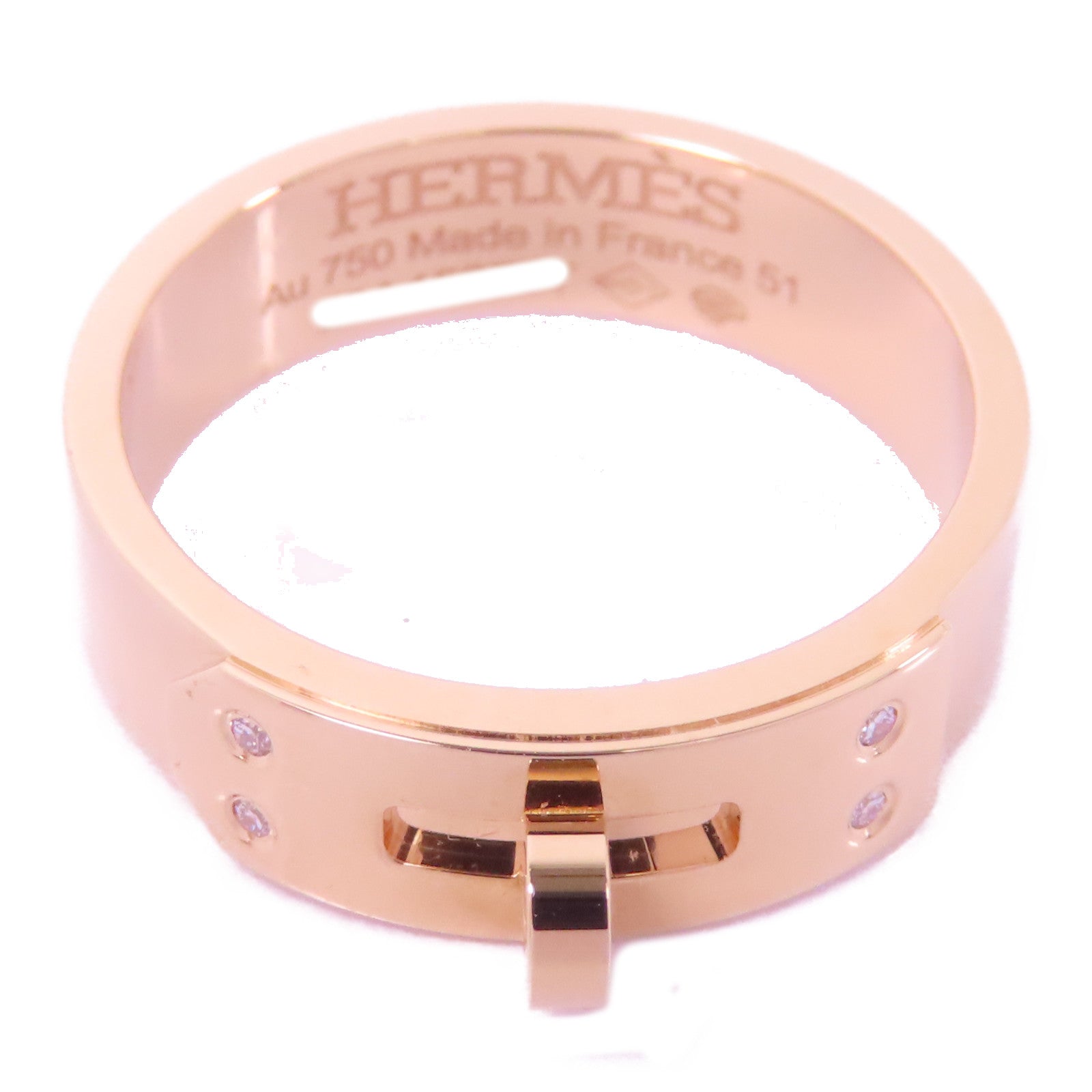 HERMES 18K玫瑰金Kelly Small Model Diamond Ring鑽石戒指US#5.75