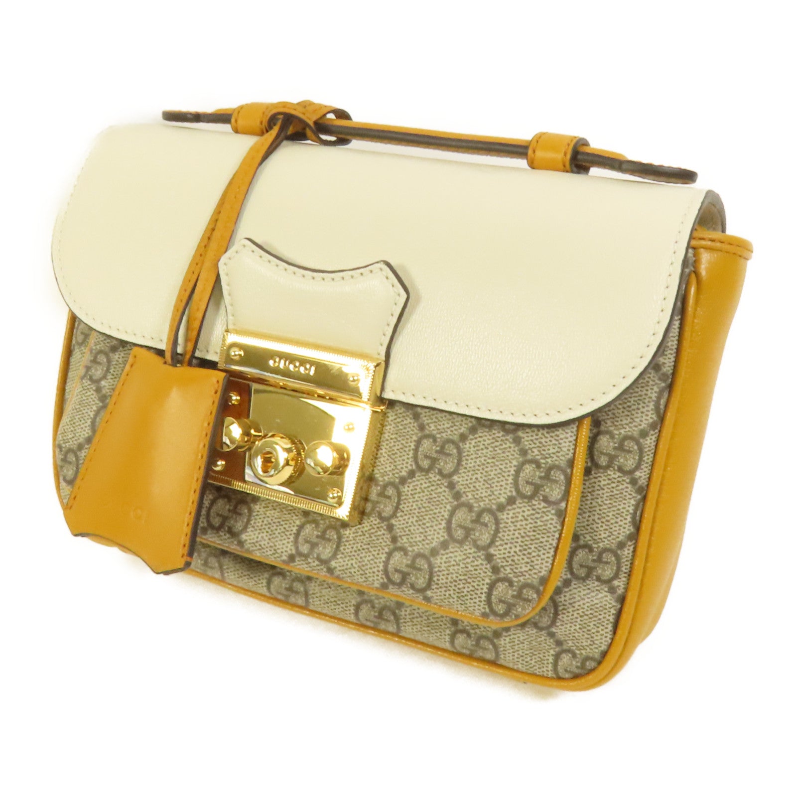 GUCCI 塗層帆布/牛皮皮革Padlock Mini Top Handle Bag金扣手挽肩背兩用袋