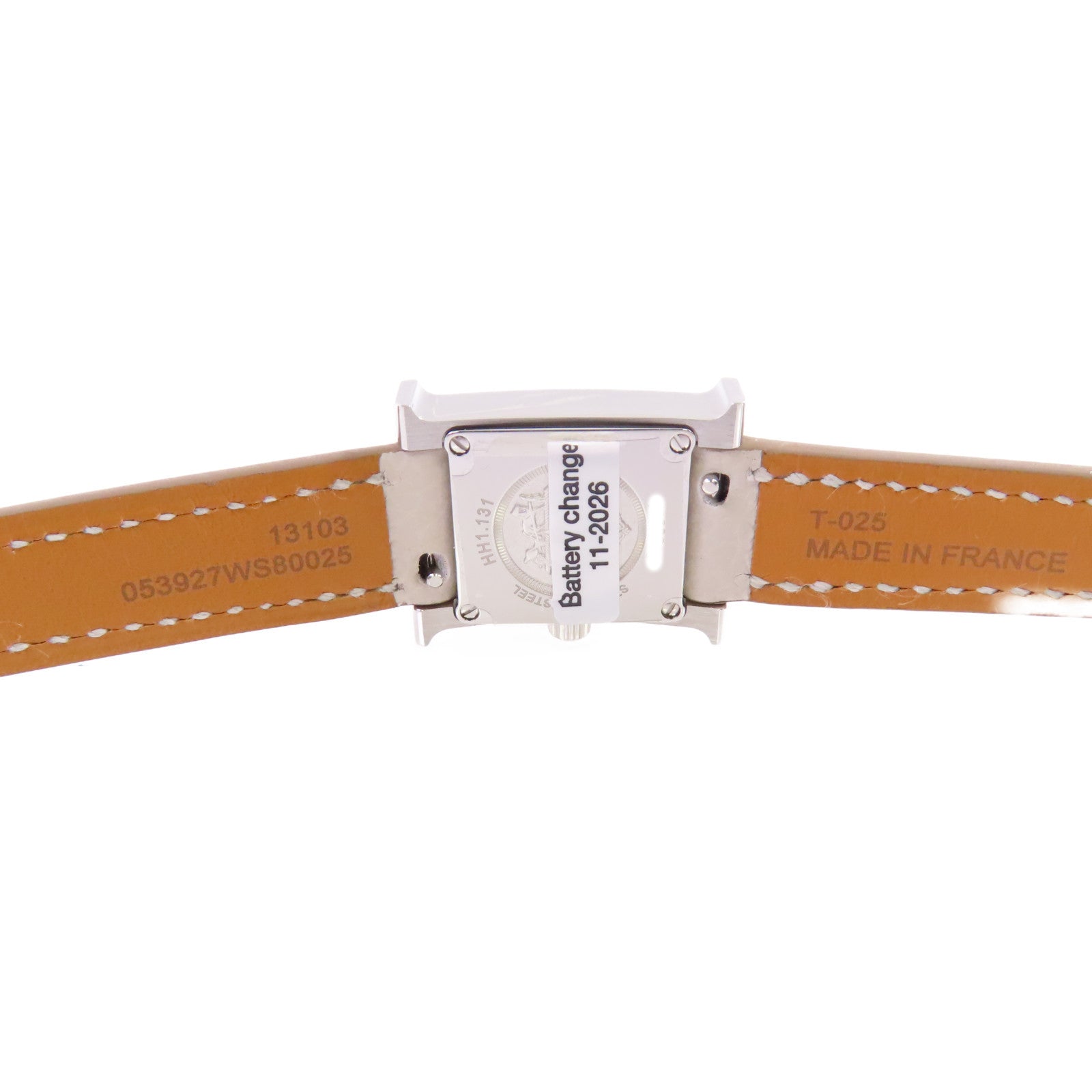 HERMES Heure H Mini Watch不鏽鋼/皮帶石英手錶杏色
