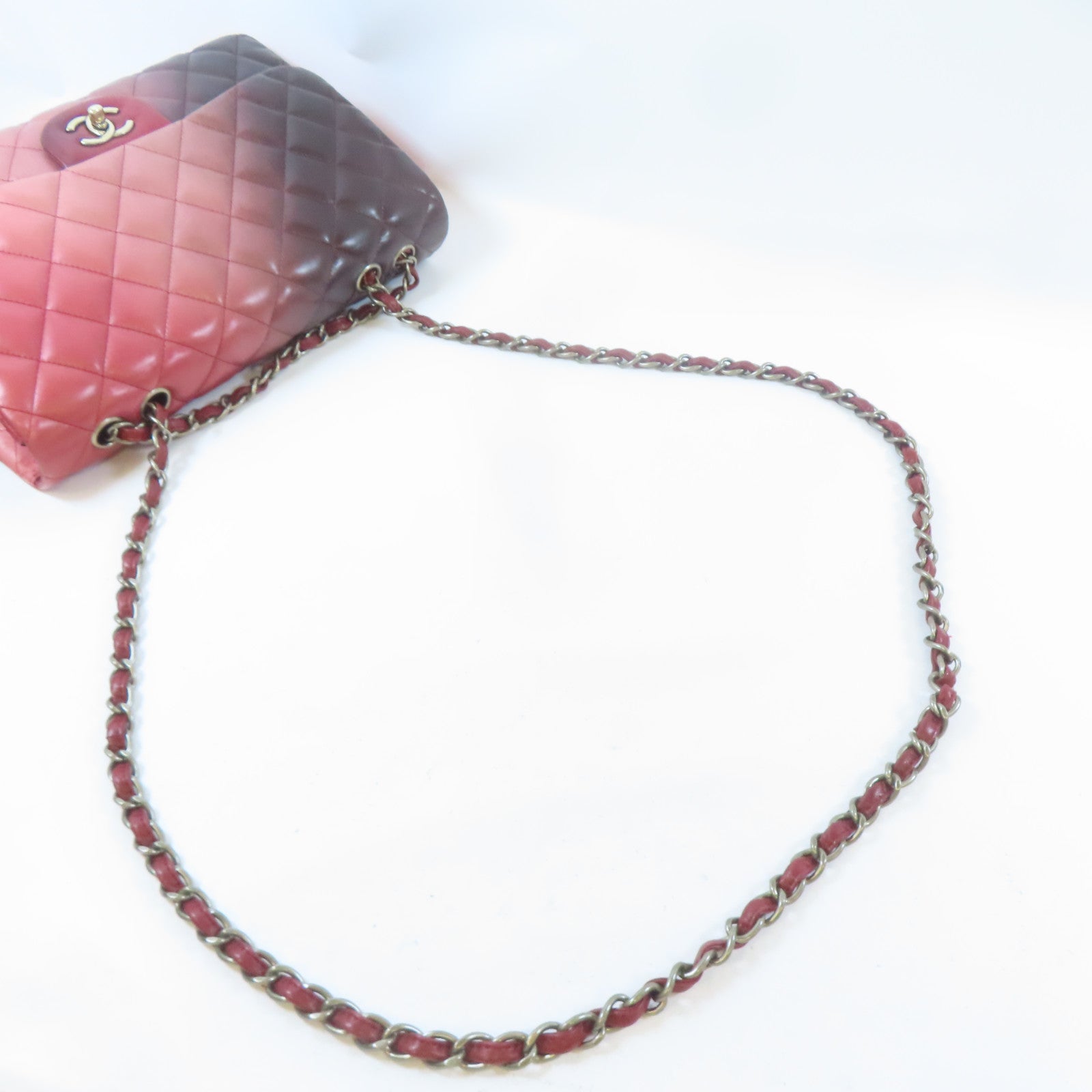 CHANEL 【激減優惠】菱格羊皮皮革Chain Shoulder Bag金扣鏈帶肩背袋紅色/粉紅色/黑色
