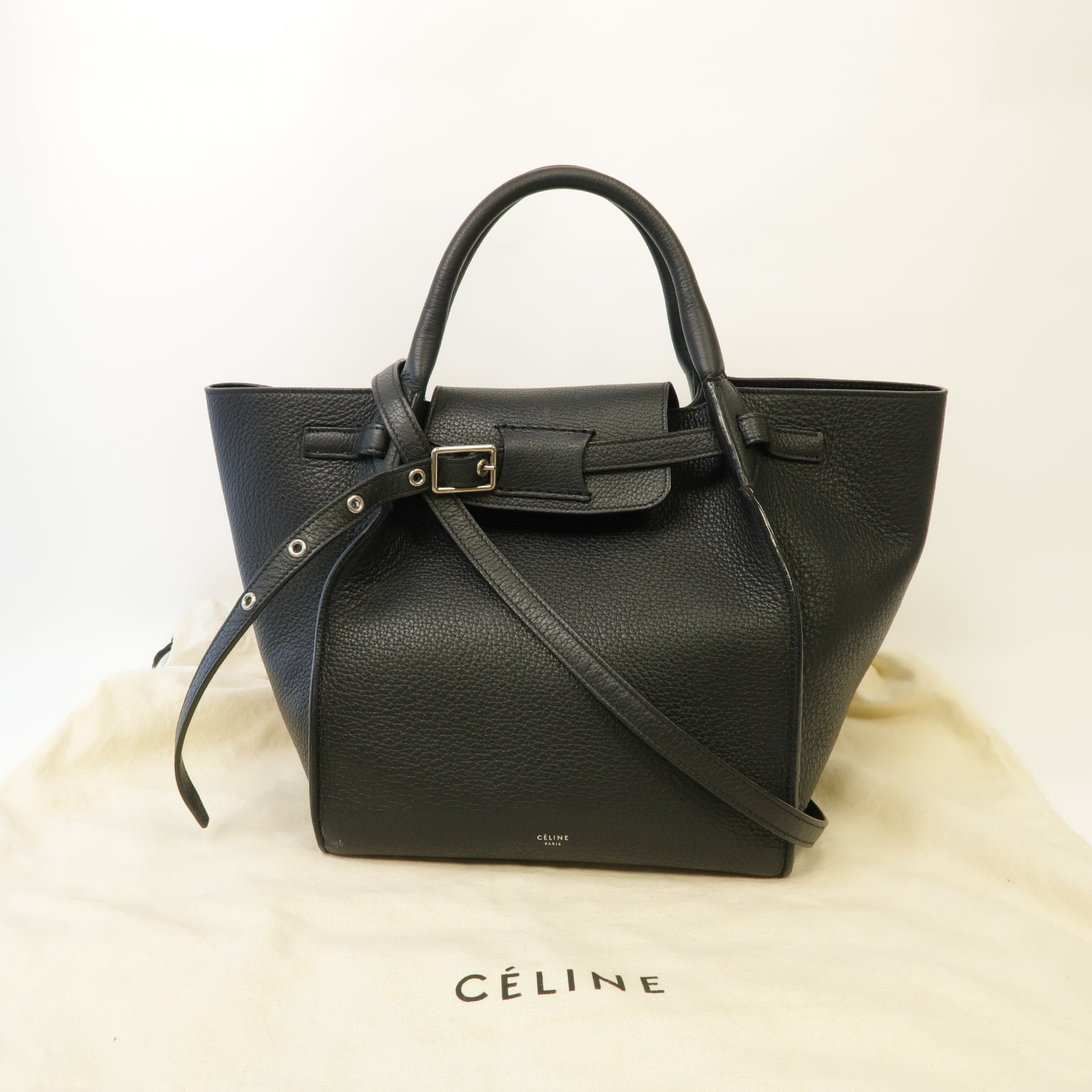 CELINE 牛皮皮革Big Bag銀扣手挽肩背兩用袋黑色