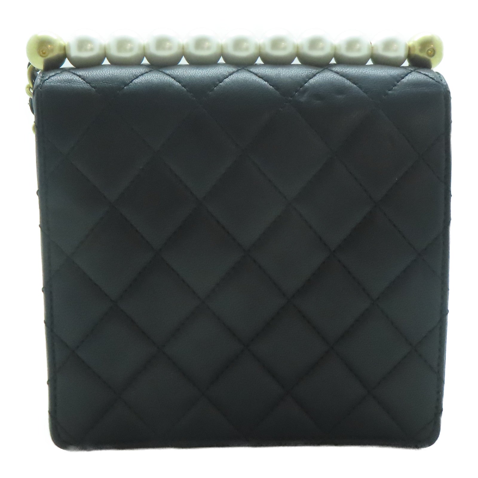CHANEL 菱格羊皮皮革Chic Pearls Flap金扣鏈帶肩背袋黑色