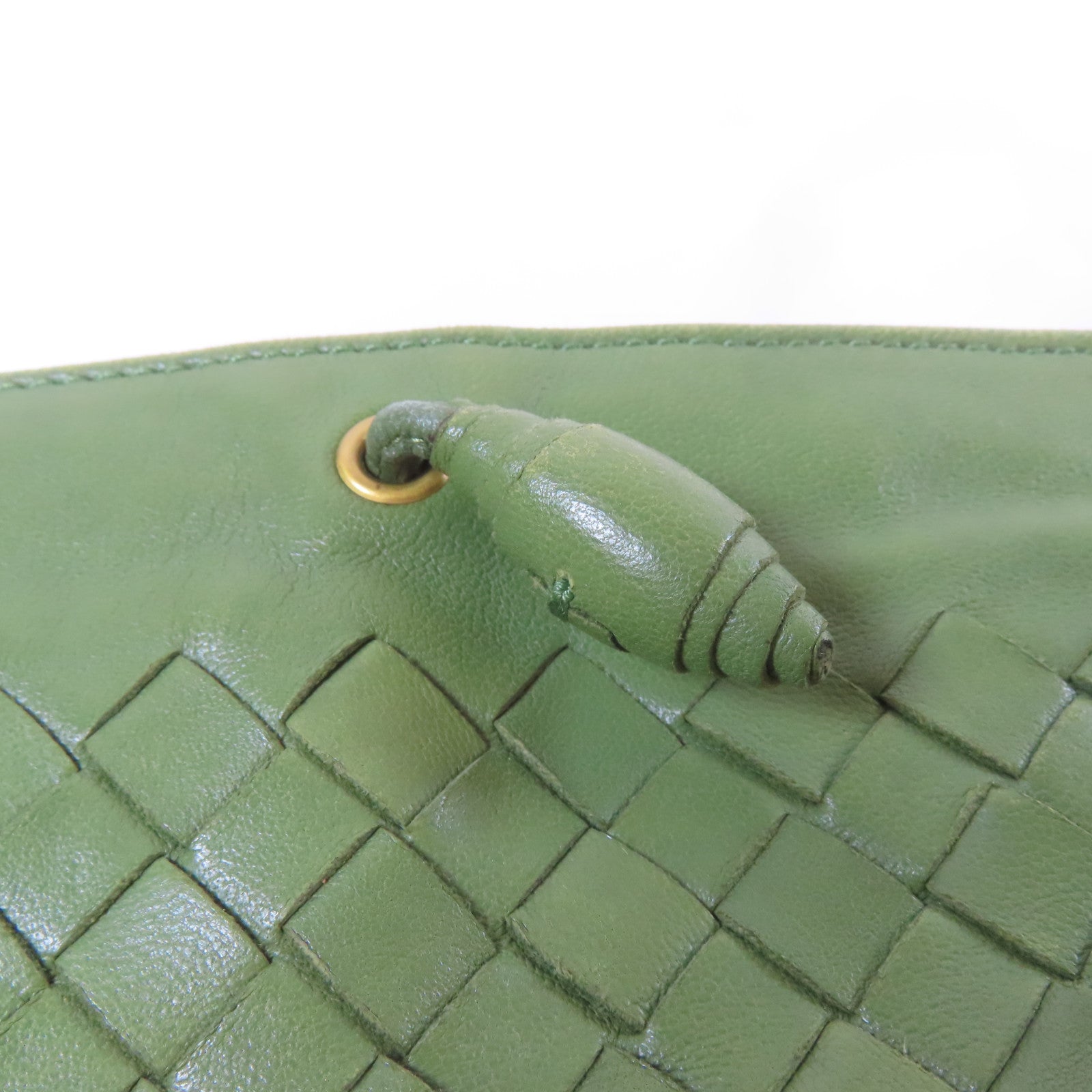 BOTTEGA VENETA 織紋皮革Shoulder Bag金扣手挽袋綠色