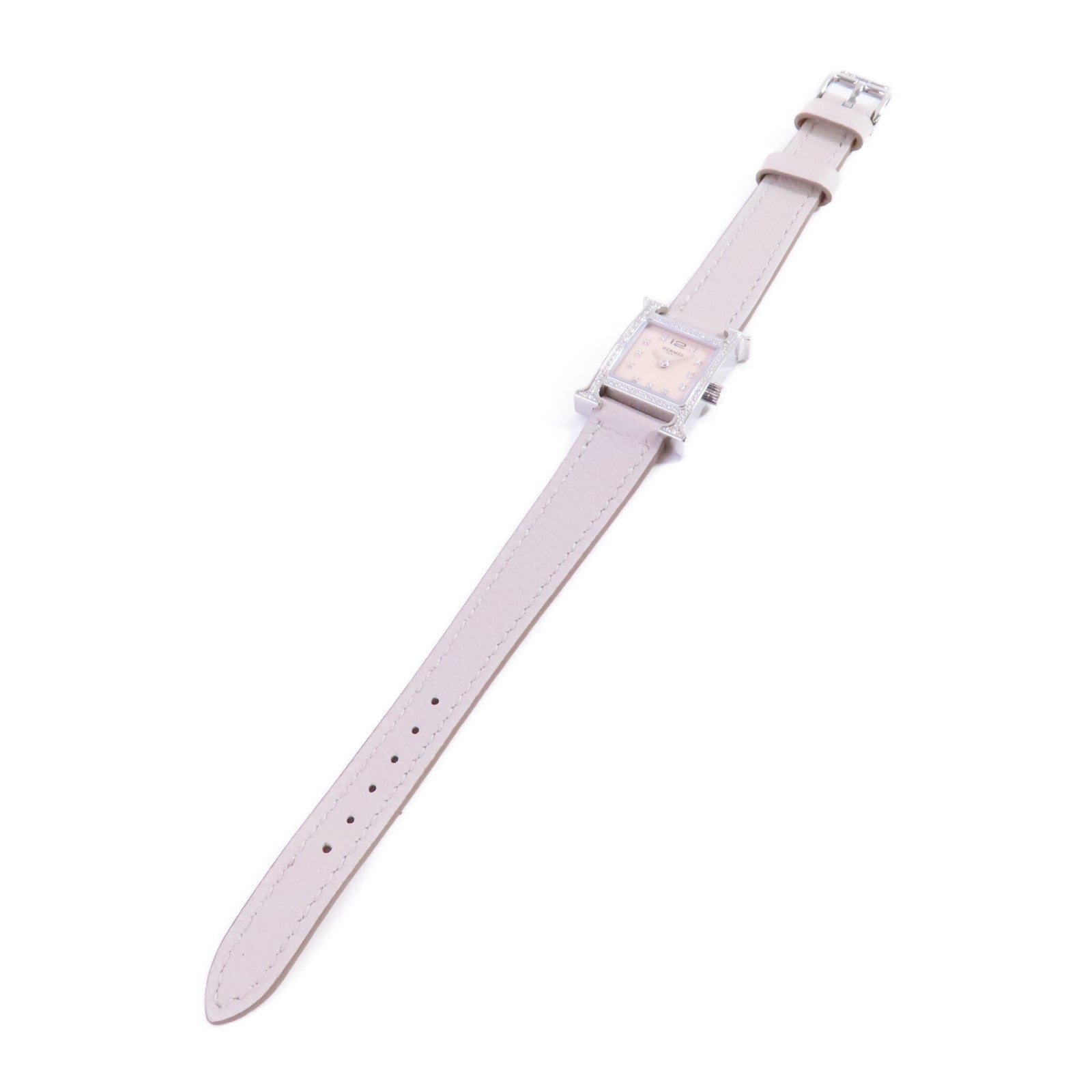 HERMES Heure H Mini Watch不鏽鋼/皮帶石英手錶杏色