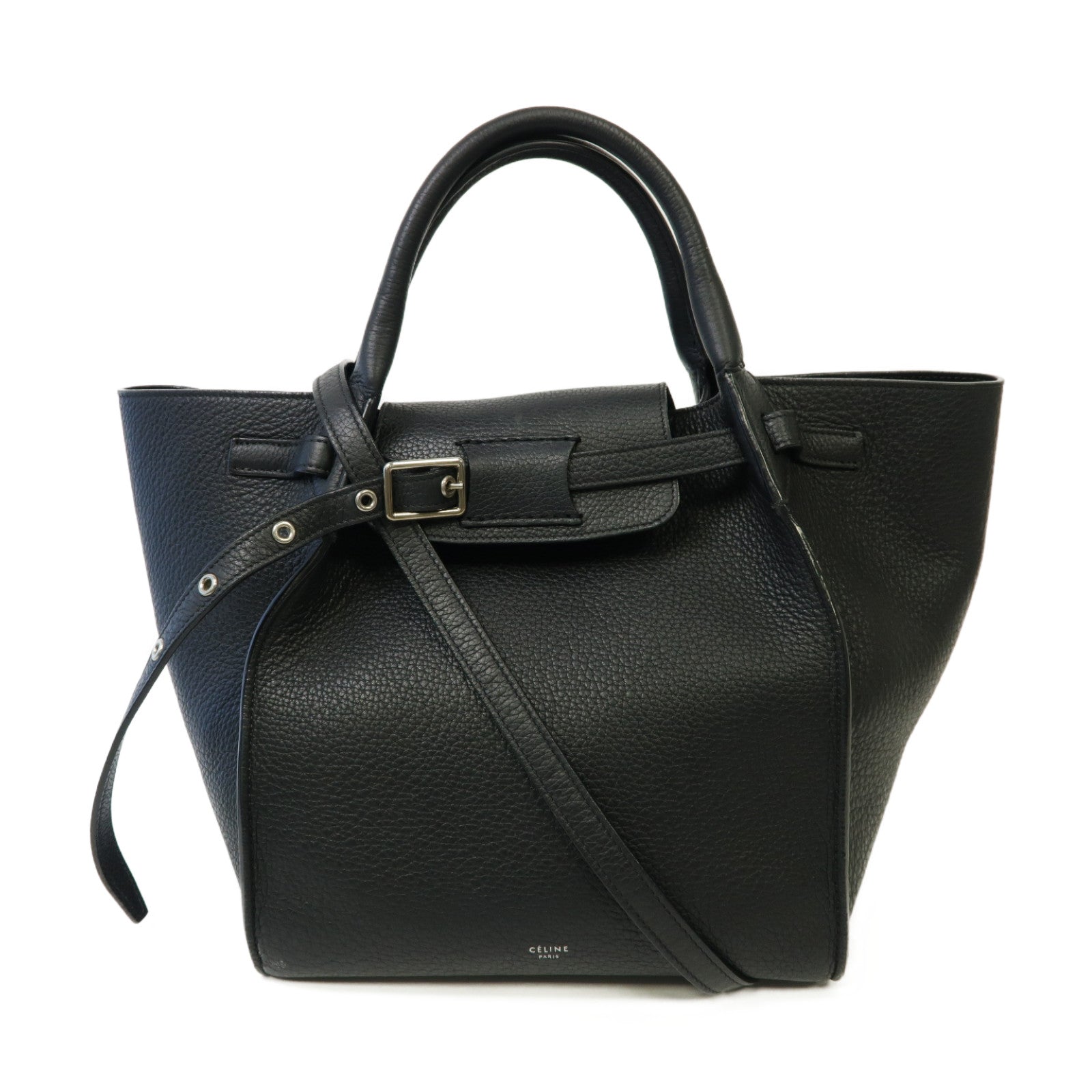 CELINE 牛皮皮革Big Bag銀扣手挽肩背兩用袋黑色