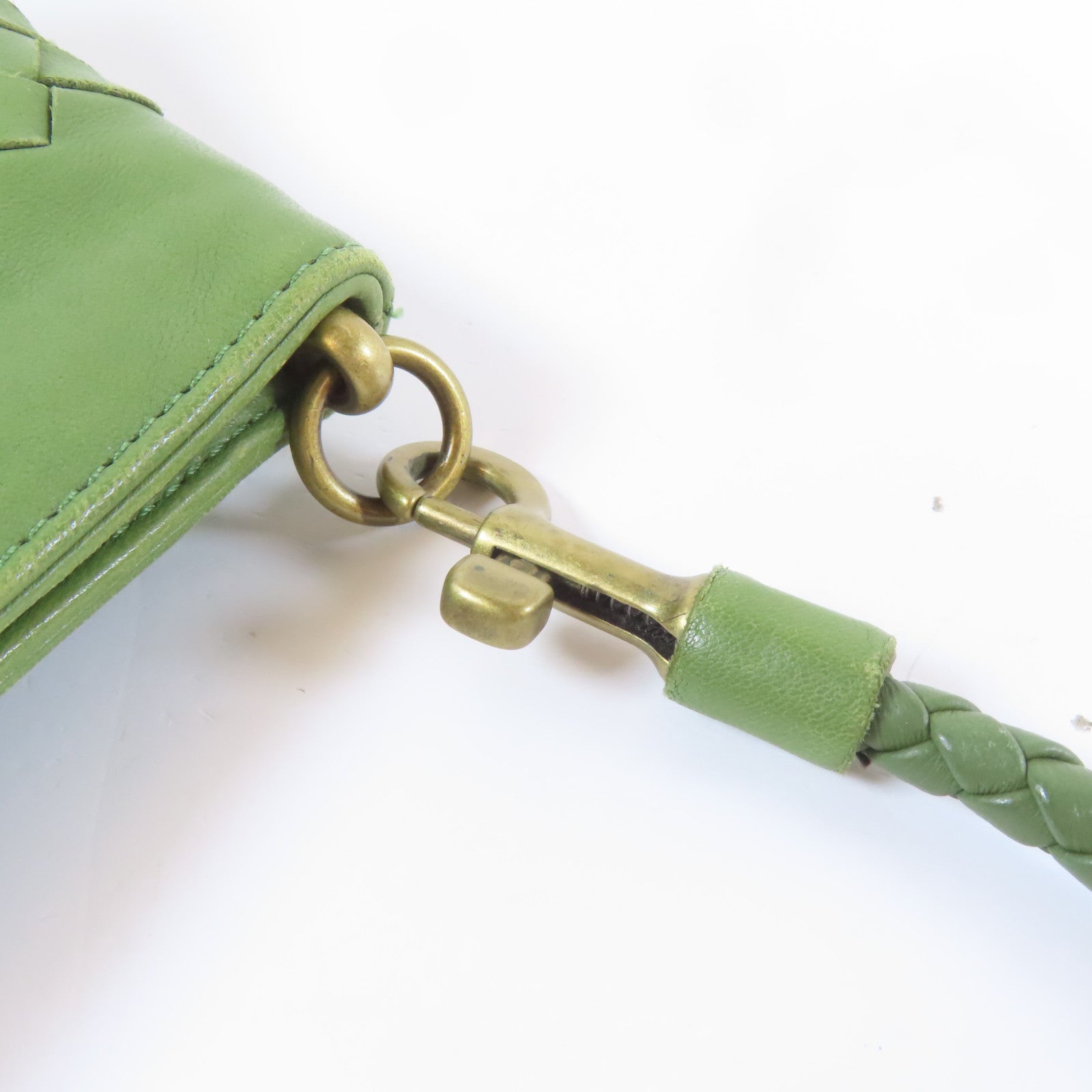 BOTTEGA VENETA 織紋皮革Shoulder Bag金扣手挽袋綠色