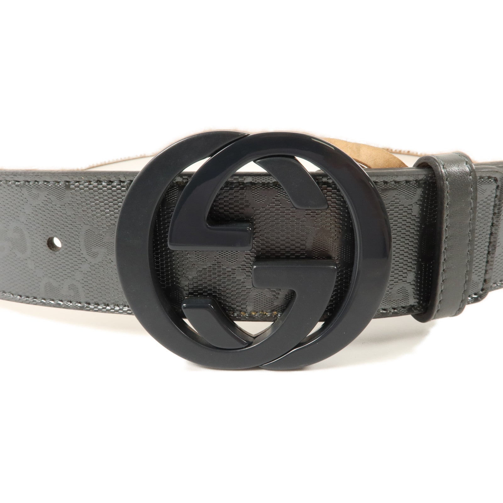 GUCCI 塗層帆布Interlocking G Belt 80x32皮帶