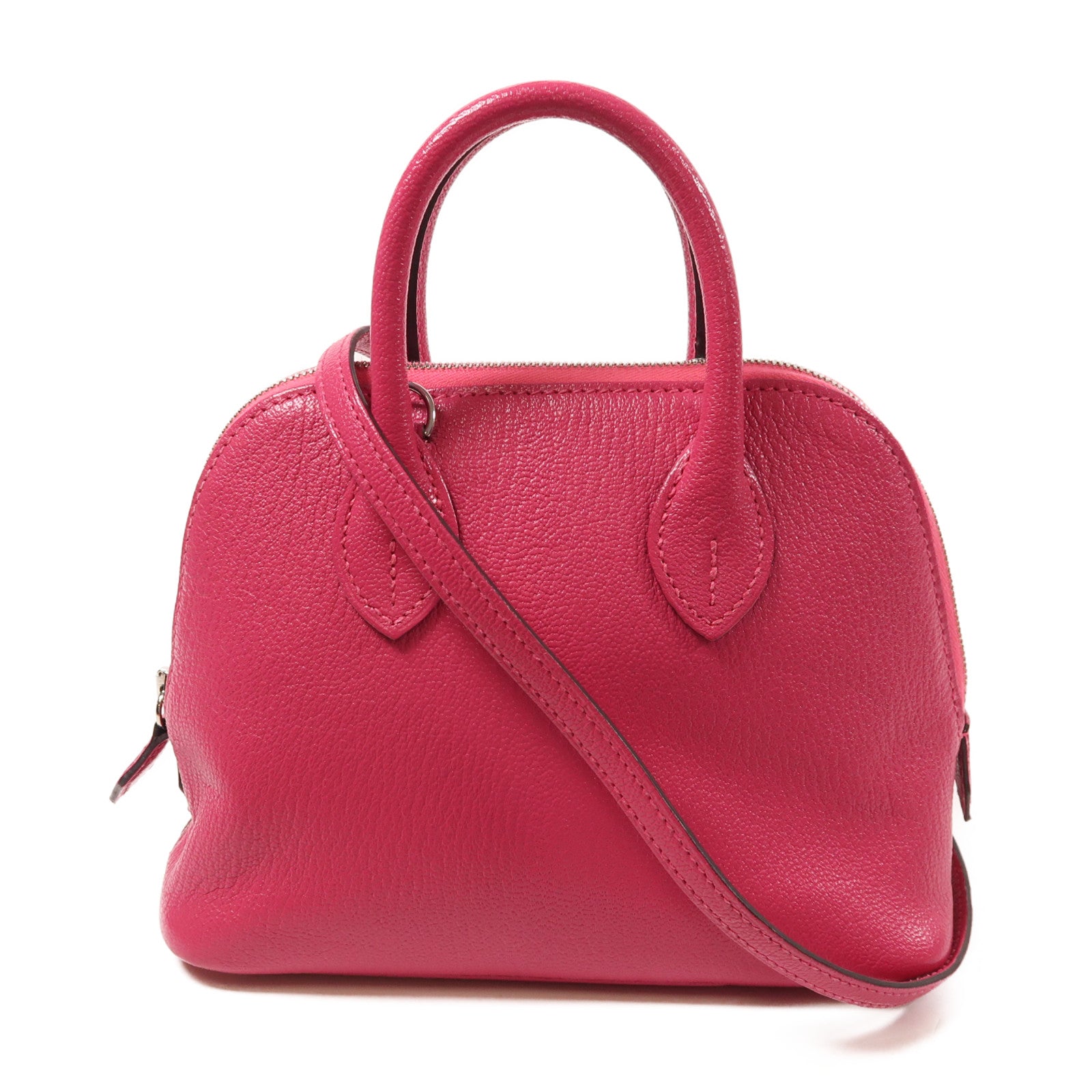 HERMES 【激減優惠】Chevre皮革Mini Bolide銀扣手挽肩背兩用袋Rose Pourpre