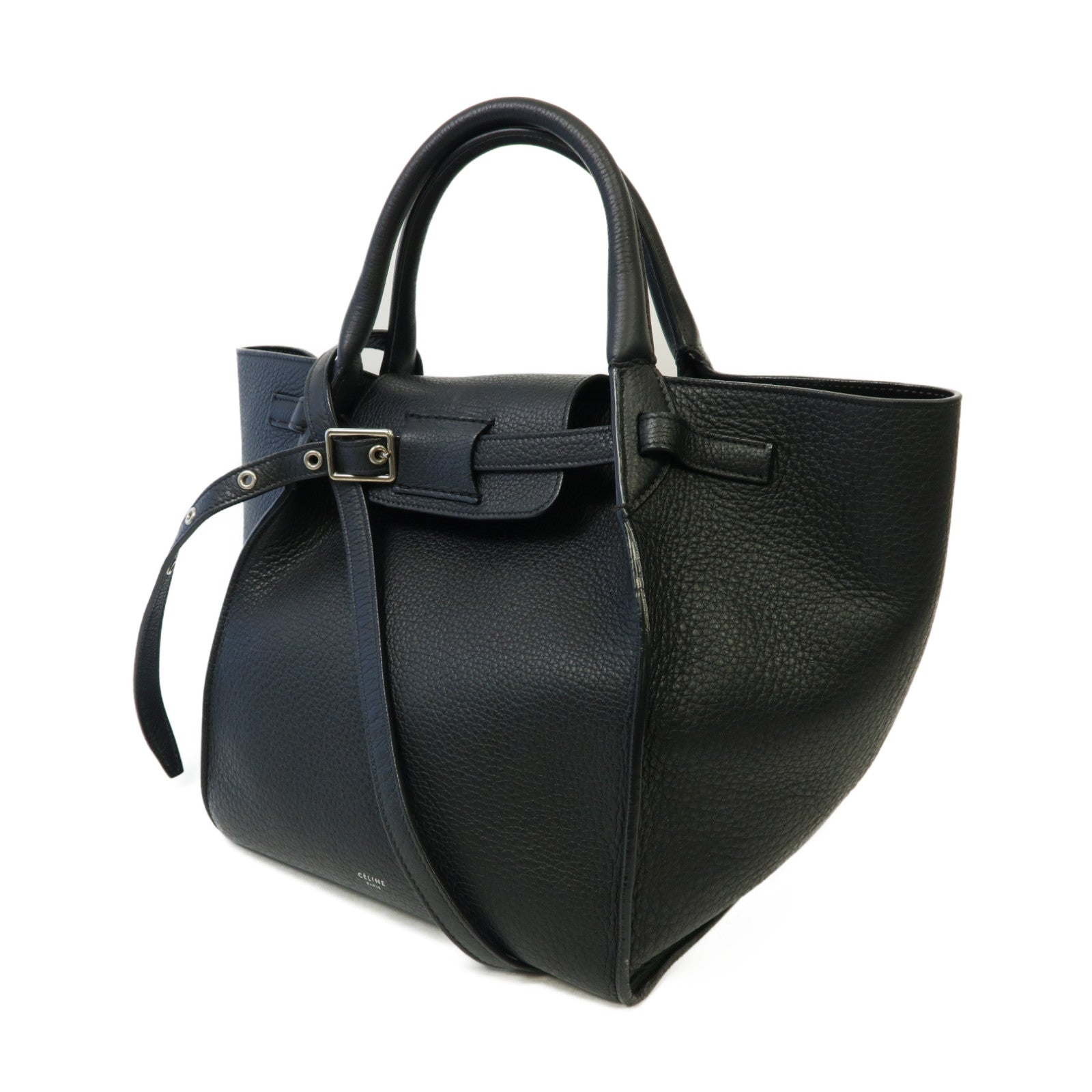 CELINE 牛皮皮革Big Bag銀扣手挽肩背兩用袋黑色