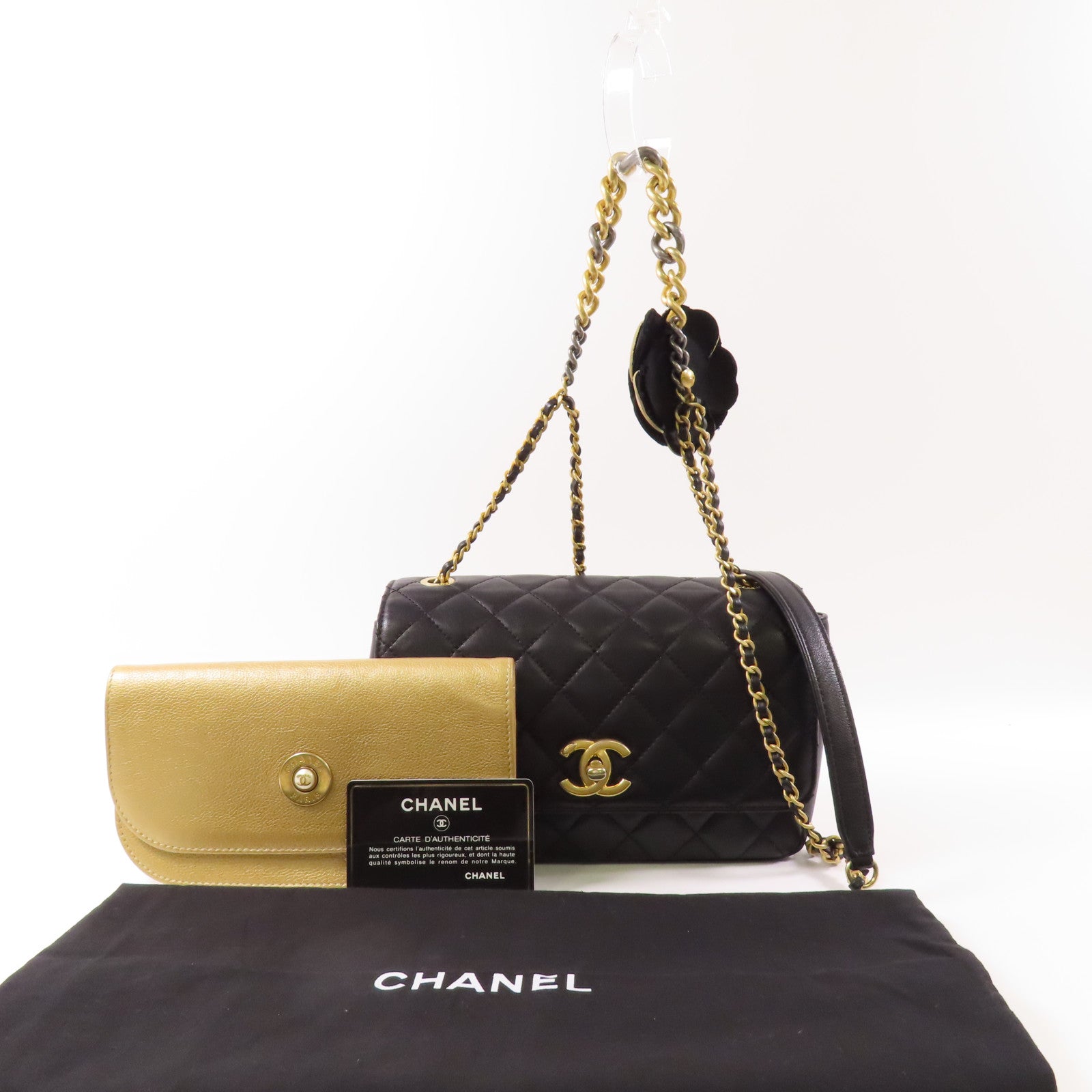 CHANEL 牛皮皮革Chain Shoulder金扣鏈帶手挽肩背兩用袋