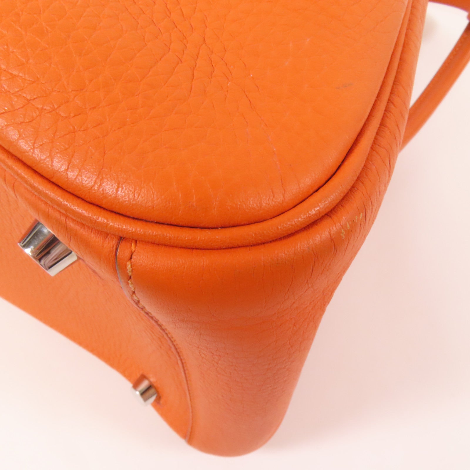 HERMES Clemence皮革Lindy 30銀扣手挽肩背兩用袋Orange