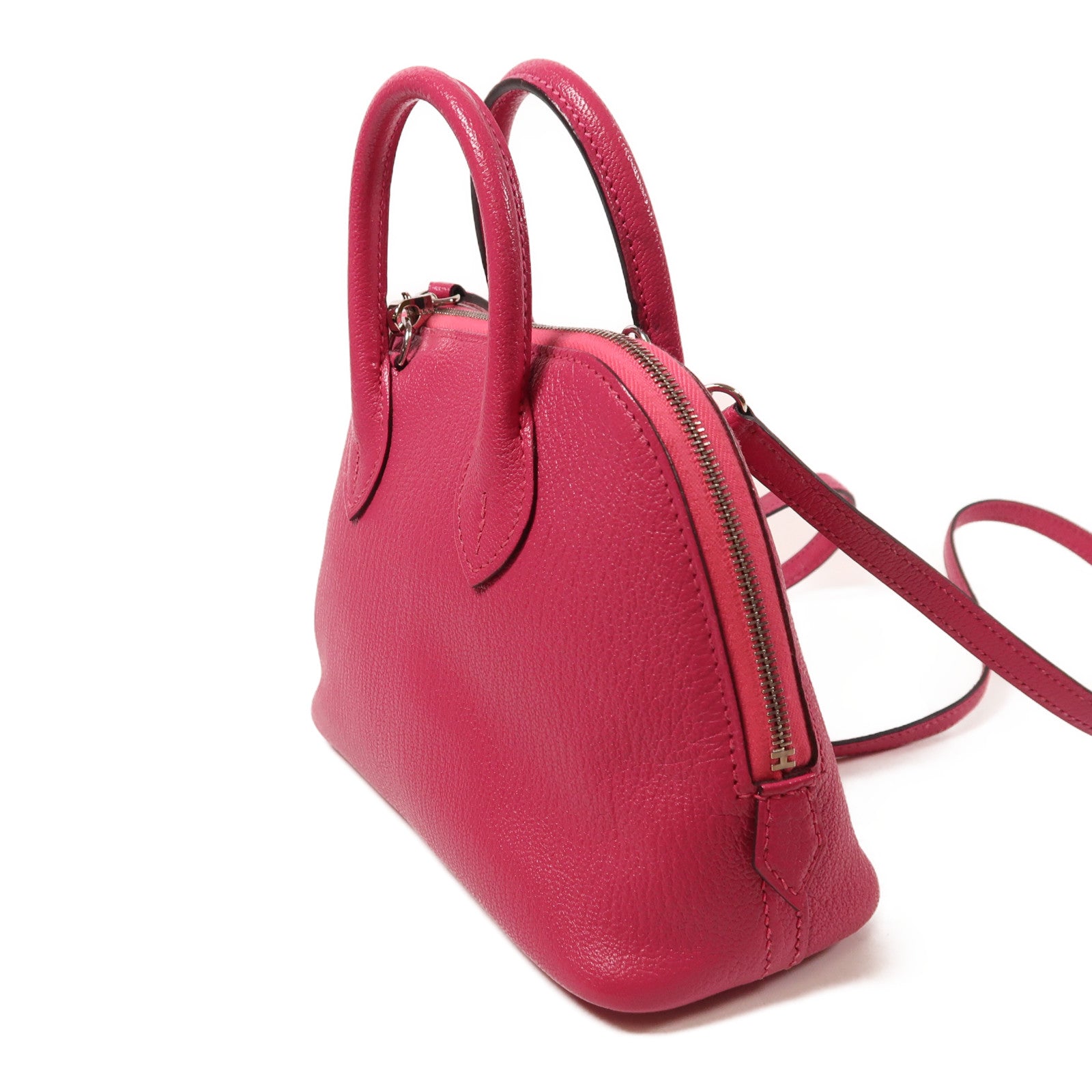 HERMES 【激減優惠】Chevre皮革Mini Bolide銀扣手挽肩背兩用袋Rose Pourpre