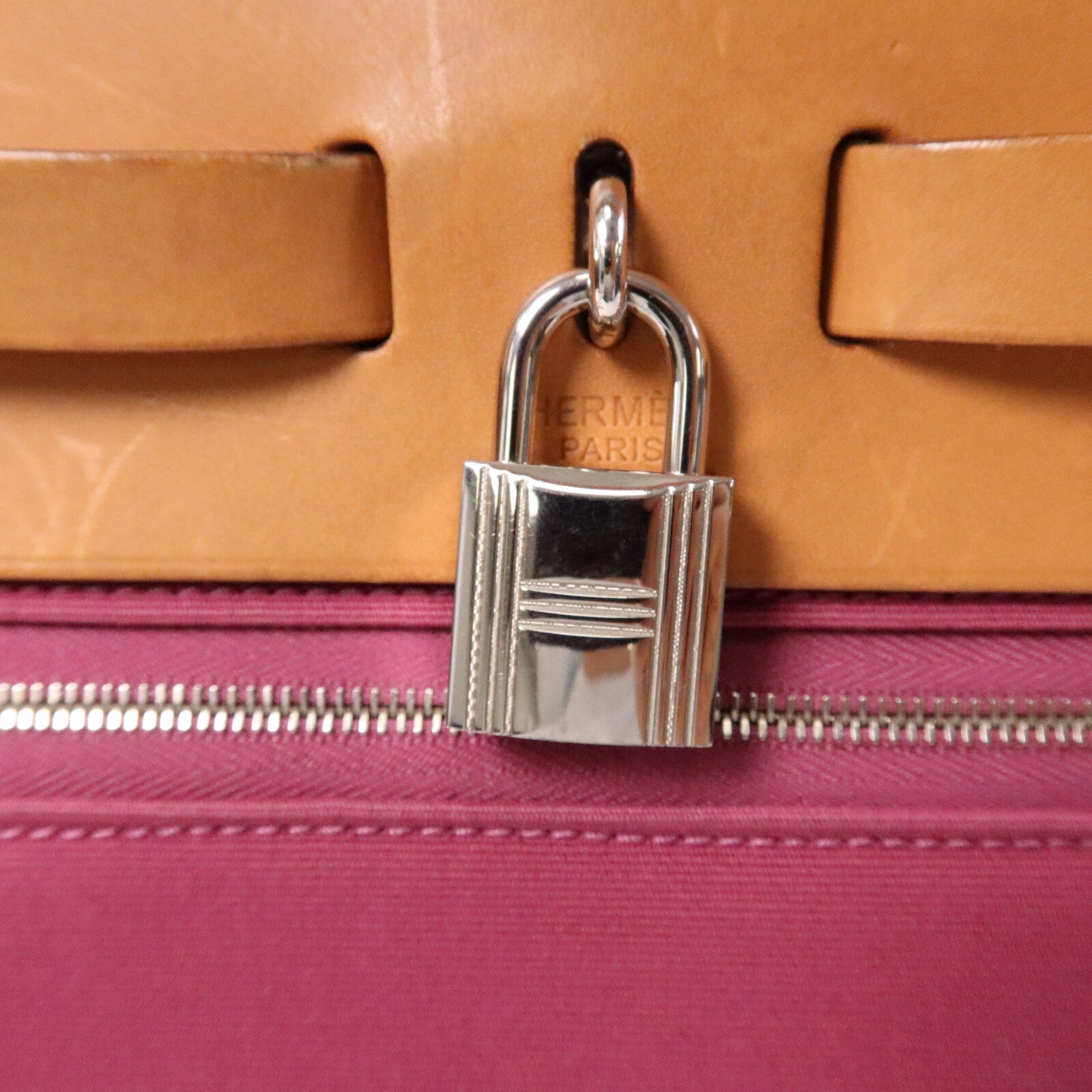 HERMES 帆布Herbag PM銀扣手挽肩背兩用袋Rose Purple
