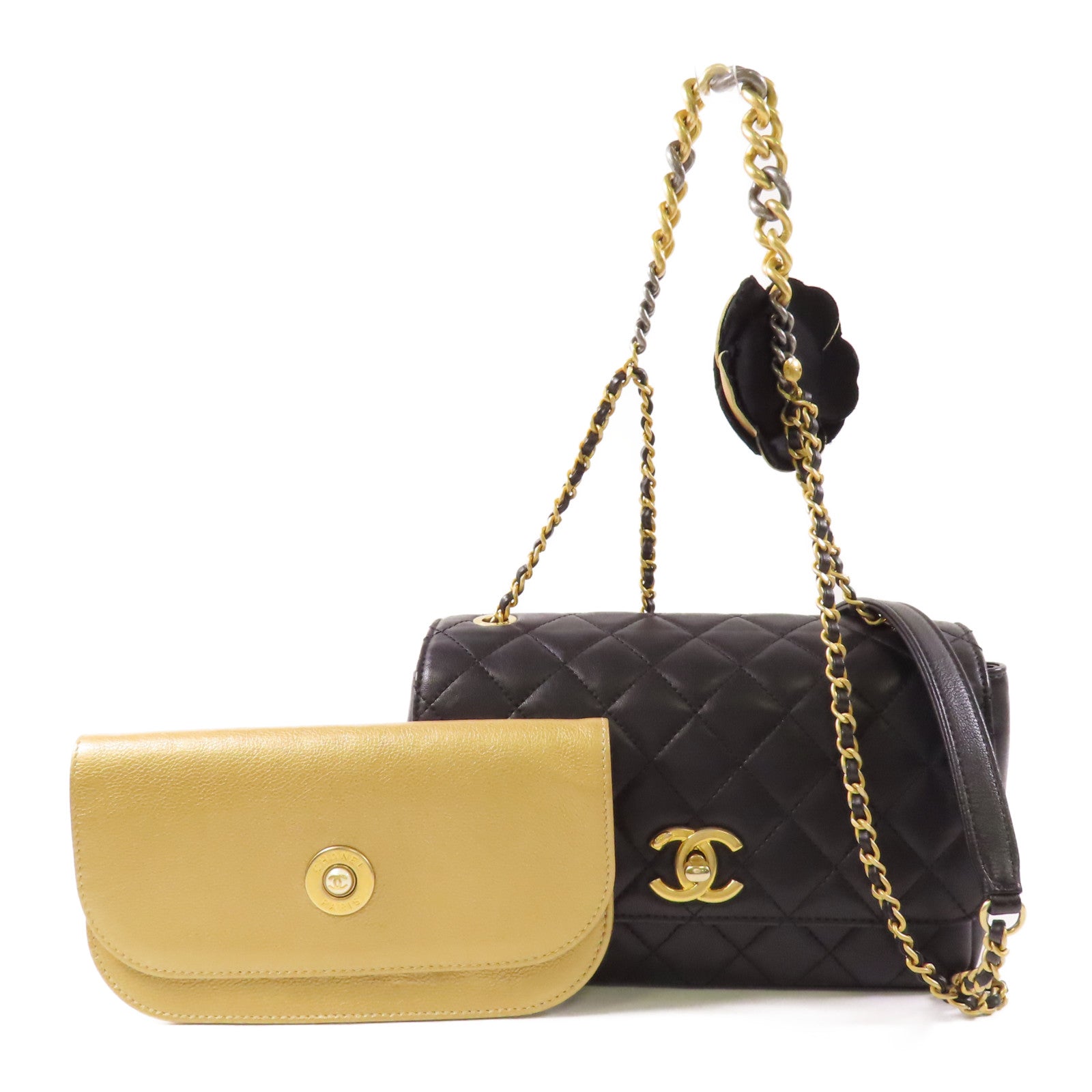 CHANEL 牛皮皮革Chain Shoulder金扣鏈帶手挽肩背兩用袋