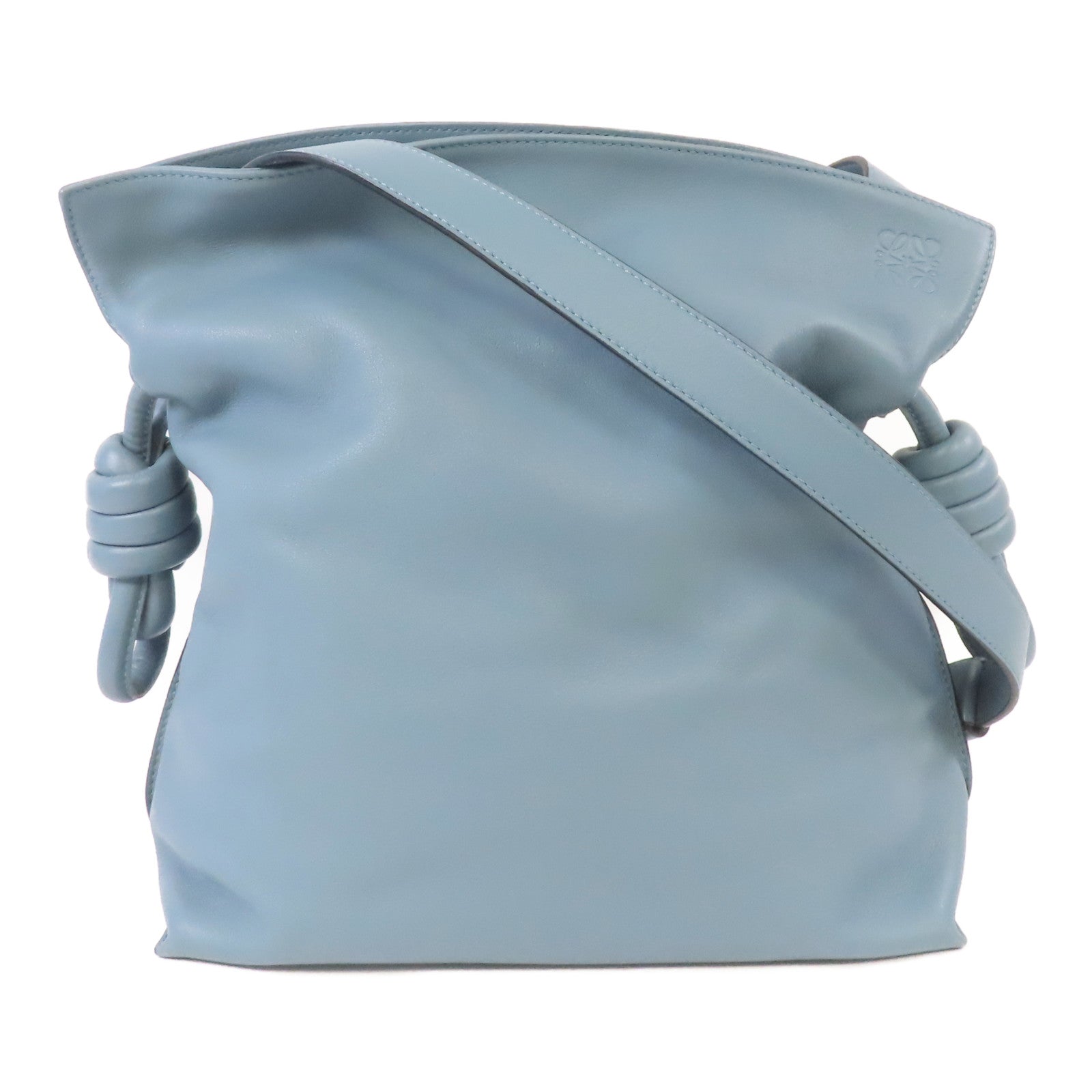 LOEWE 牛皮皮革Flamenco Medium銀扣肩背袋藍色