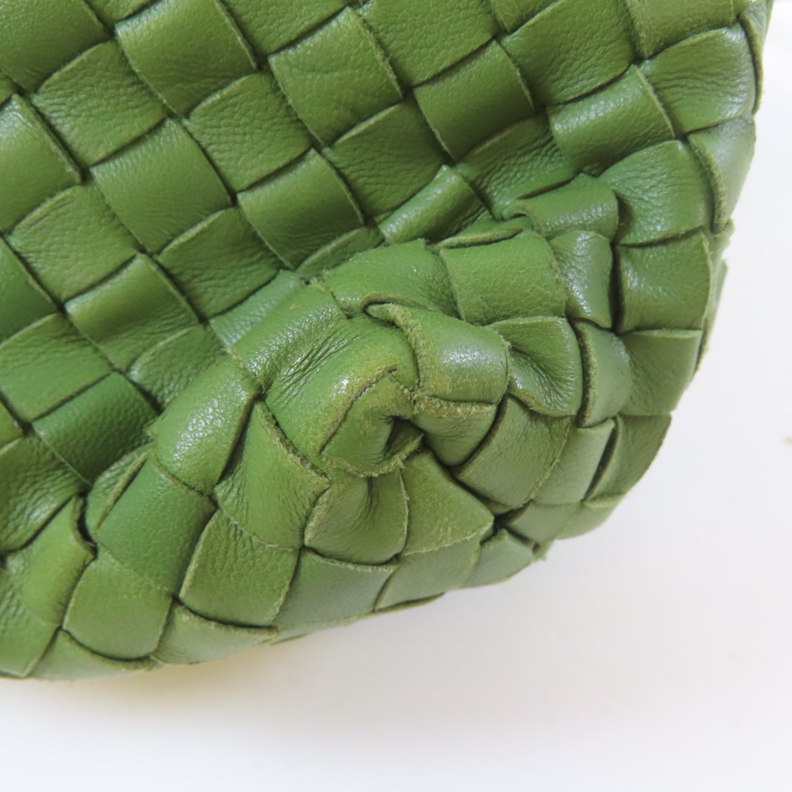 BOTTEGA VENETA 織紋皮革Shoulder Bag金扣手挽袋綠色