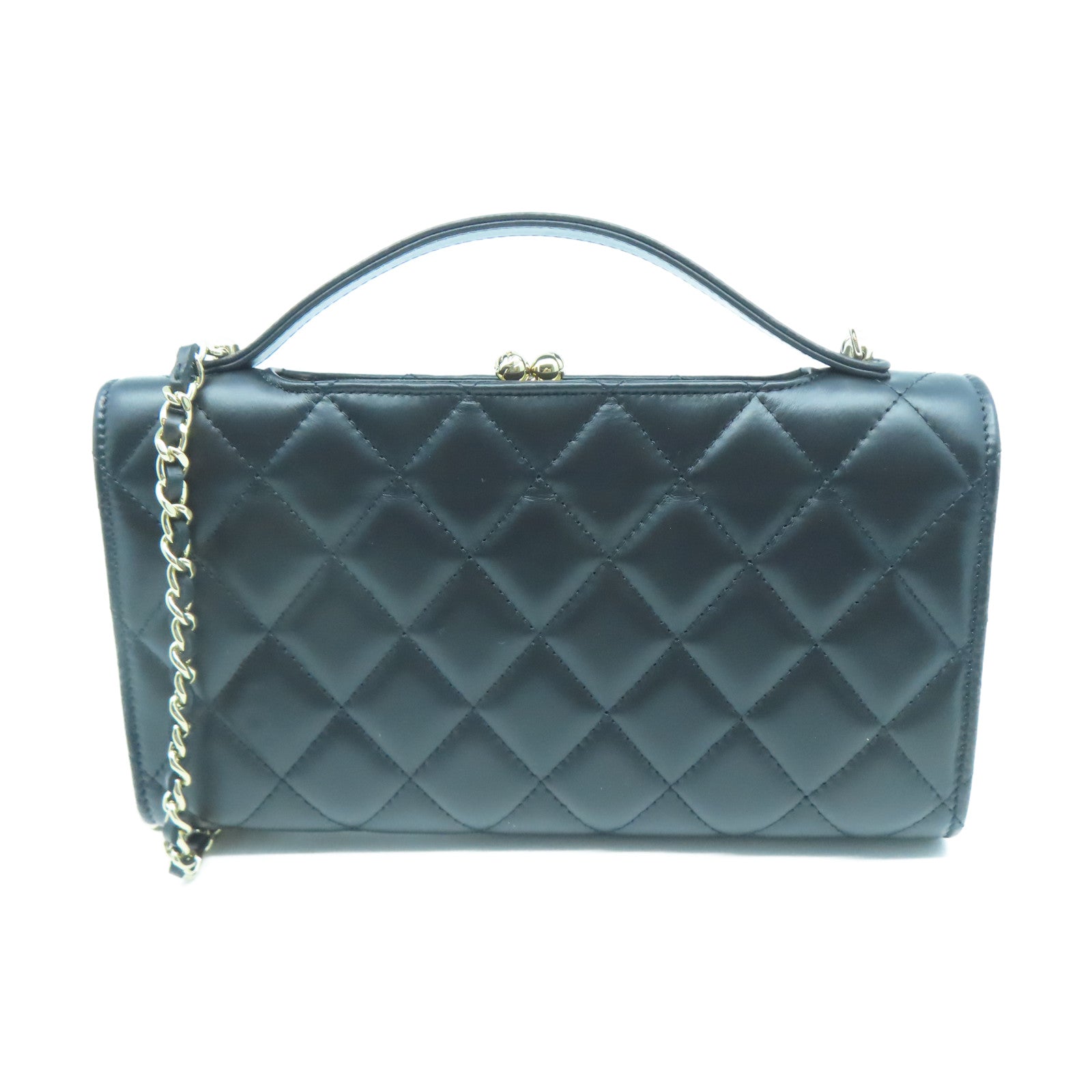 CHANEL 【激減優惠】菱格羊皮皮革Chain Shoulder金扣鏈帶手挽肩背兩用袋黑色
