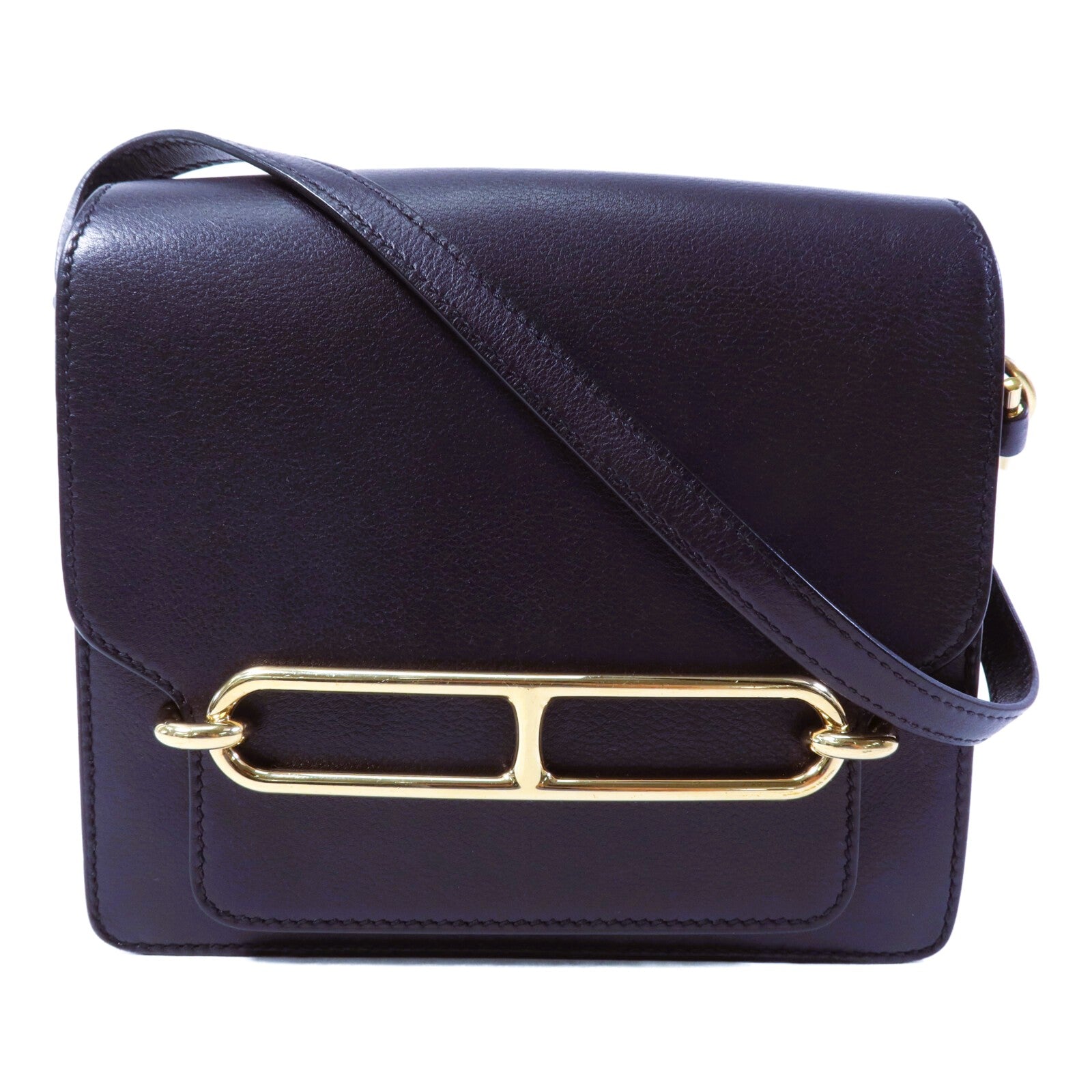 HERMES Evergrain皮革Roulis Mini金扣肩背袋Bleu Indigo