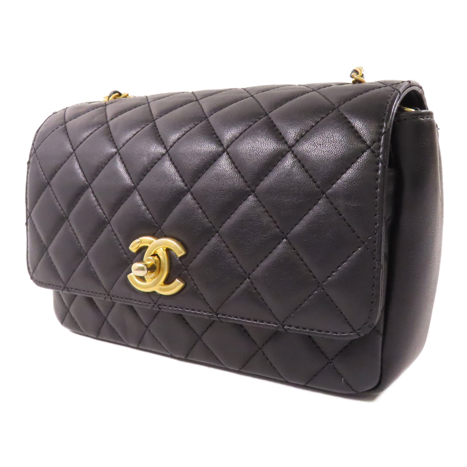 CHANEL 牛皮皮革Chain Shoulder金扣鏈帶手挽肩背兩用袋