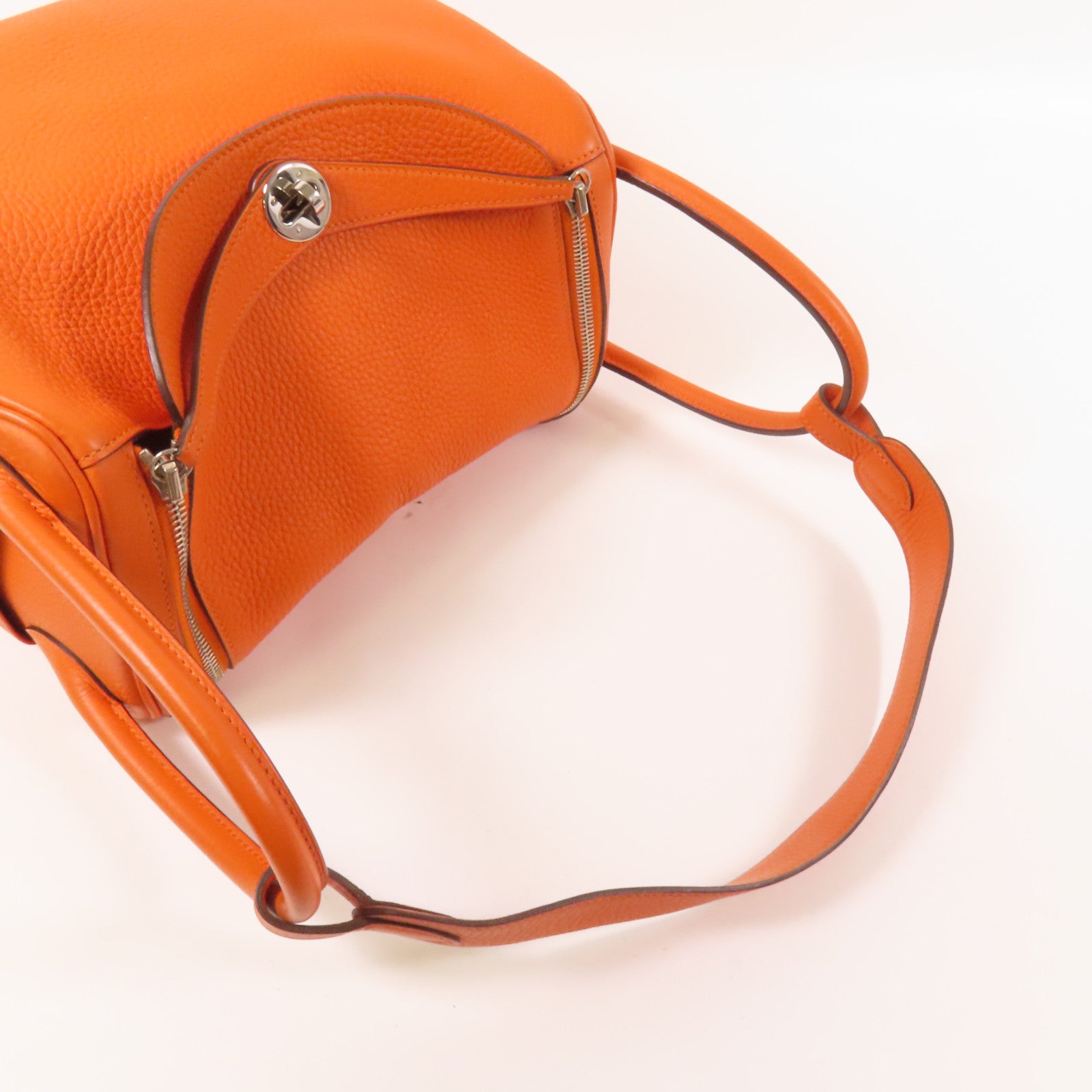 HERMES Clemence皮革Lindy 30銀扣手挽肩背兩用袋Orange