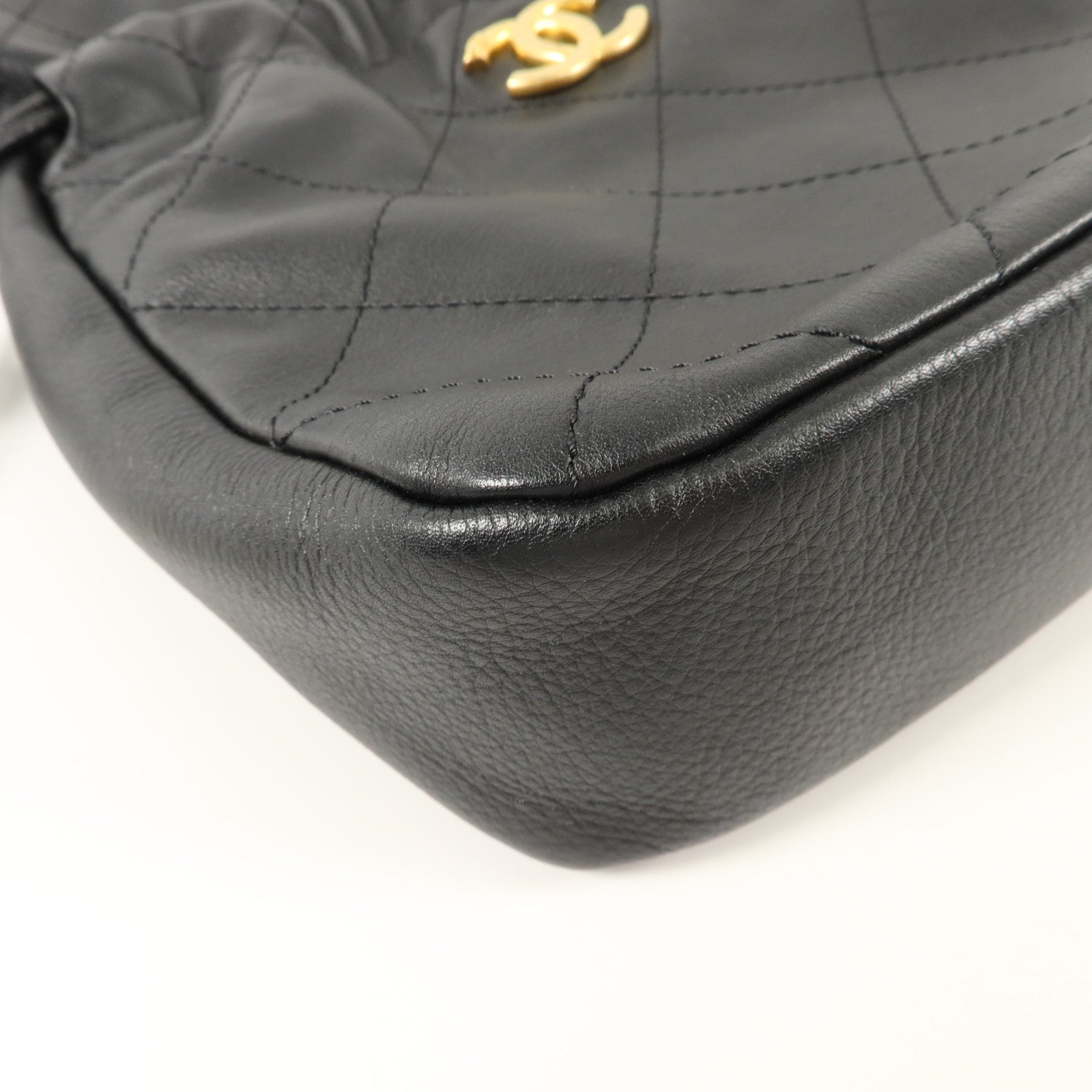 CHANEL 牛皮皮革Drawstring Bag鏈帶肩背袋
