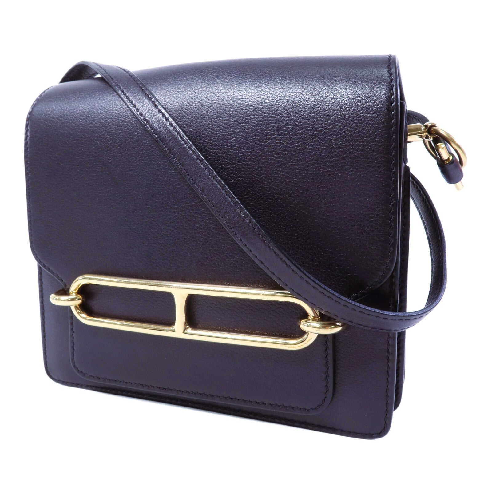 HERMES Evergrain皮革Roulis Mini金扣肩背袋Bleu Indigo