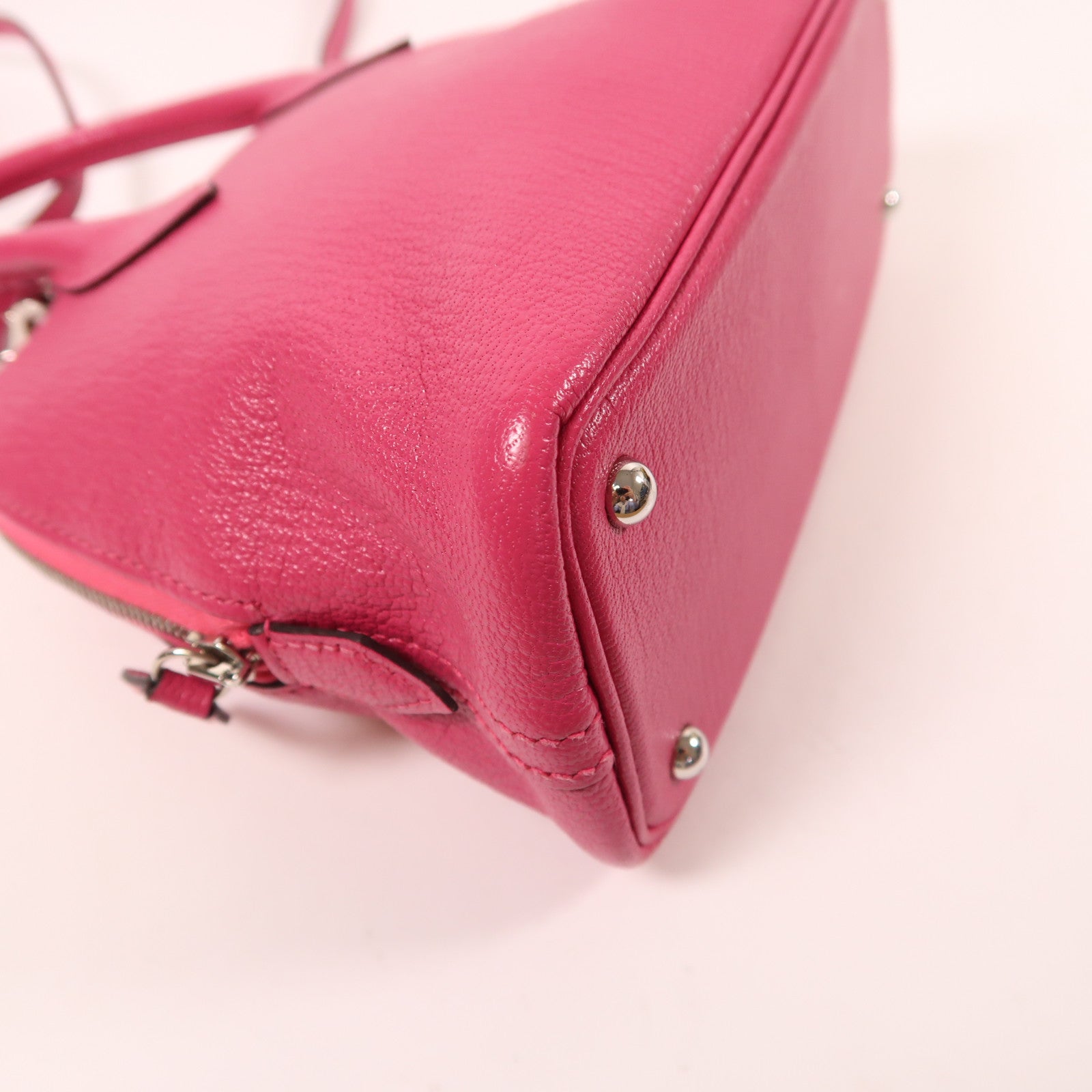 HERMES 【激減優惠】Chevre皮革Mini Bolide銀扣手挽肩背兩用袋Rose Pourpre