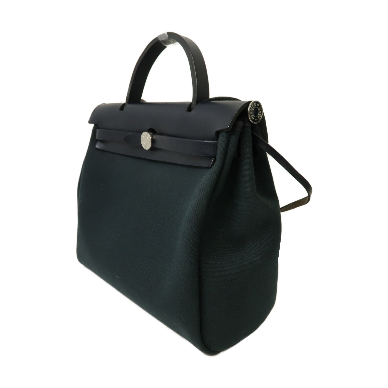HERMES 【激減優惠】帆布Herbag PM銀扣手挽肩背兩用袋綠色