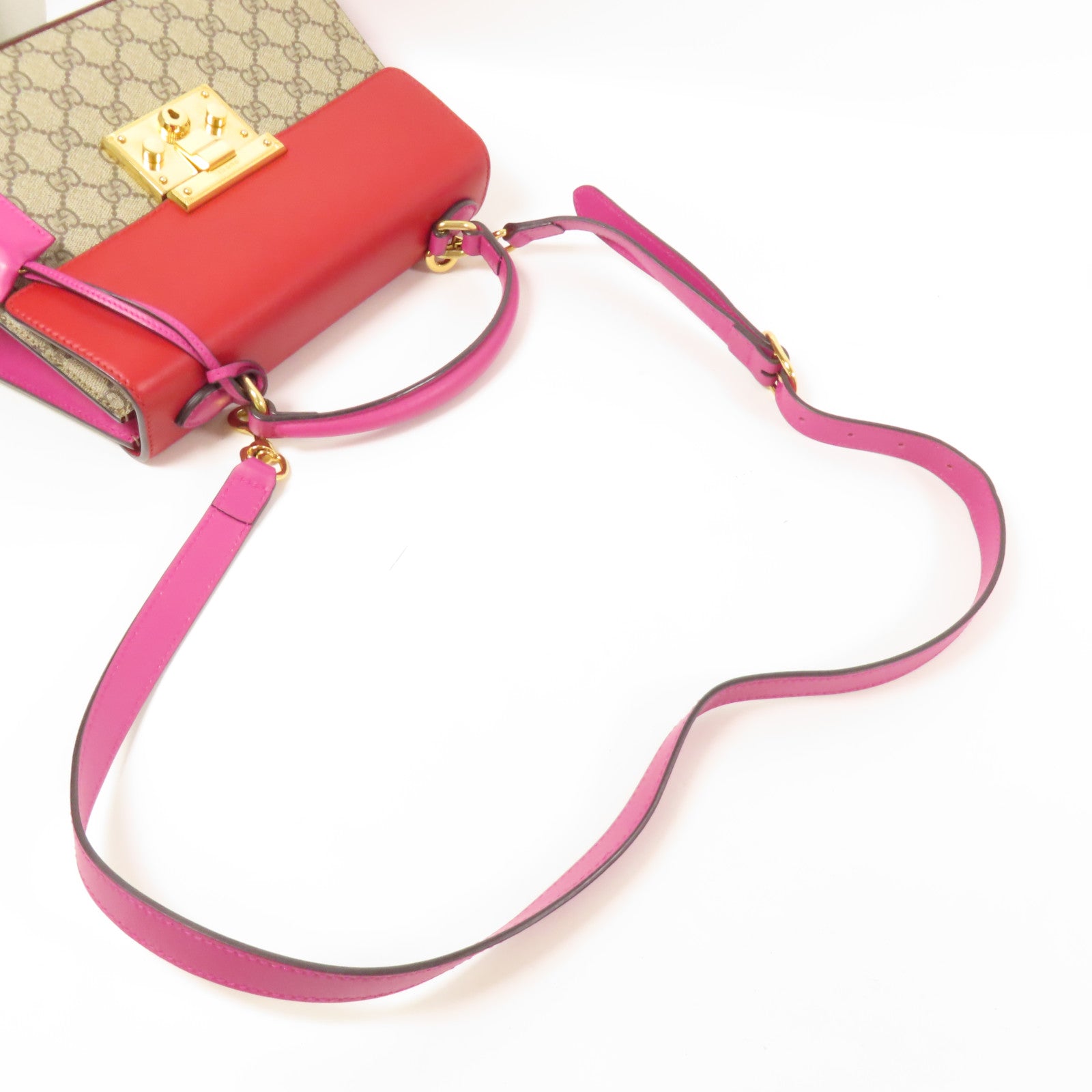 GUCCI 塗層帆布/皮革GG Supreme 2 Way Shoulder Bag金扣手挽肩背兩用袋