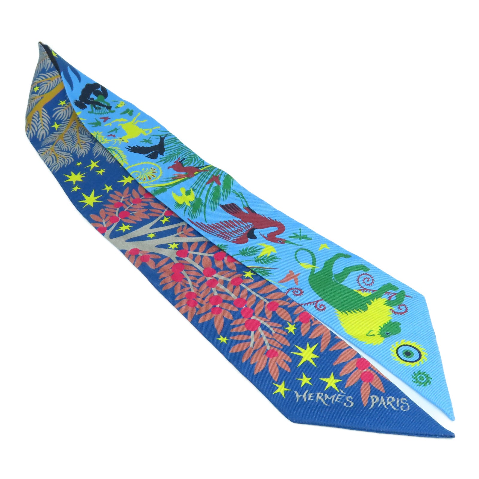 HERMES 【激減優惠】絲質Twilly Scarf絲巾淺藍色/彩色