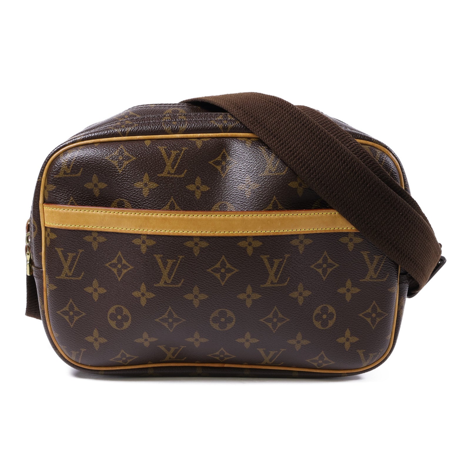 LOUIS VUITTON Monogram Reporter PM金扣肩背袋棕色