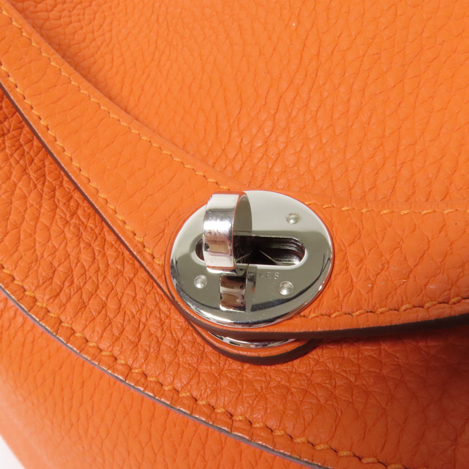 HERMES Clemence皮革Lindy 30銀扣手挽肩背兩用袋Orange