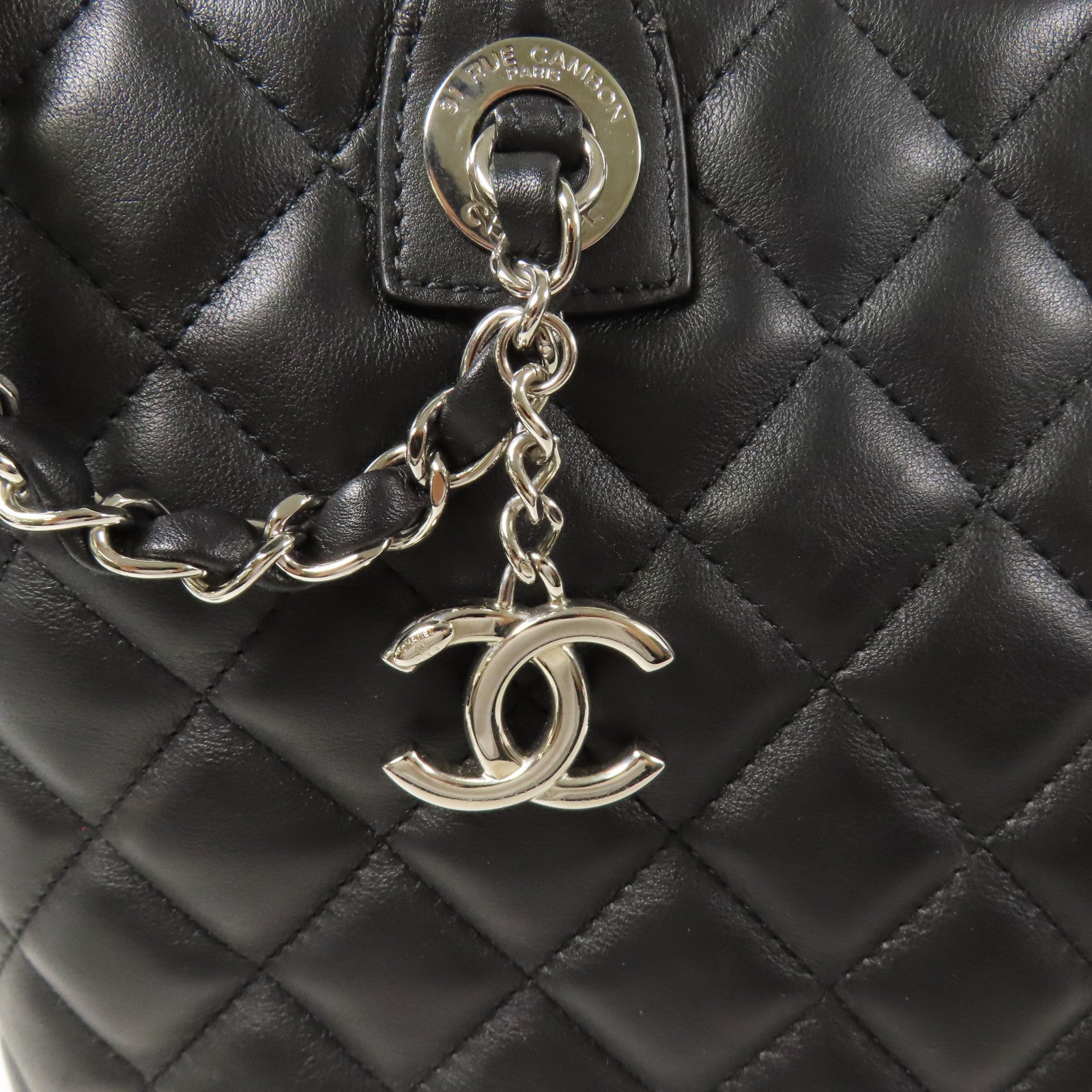 CHANEL 牛皮皮革Chain Shoulder銀扣手挽肩背兩用袋