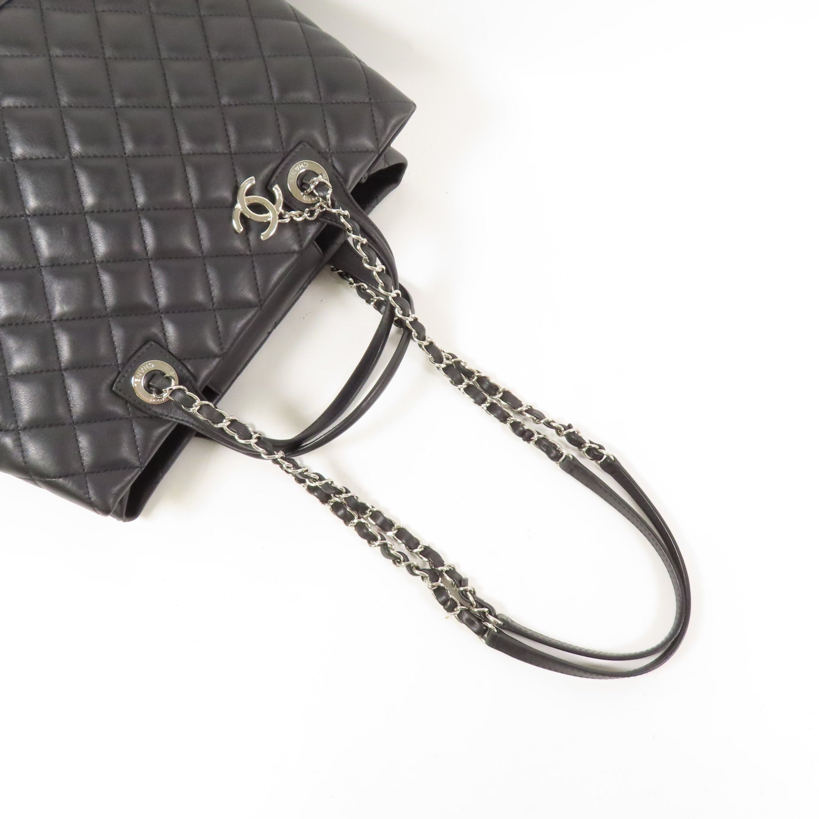 CHANEL 牛皮皮革Chain Shoulder銀扣手挽肩背兩用袋