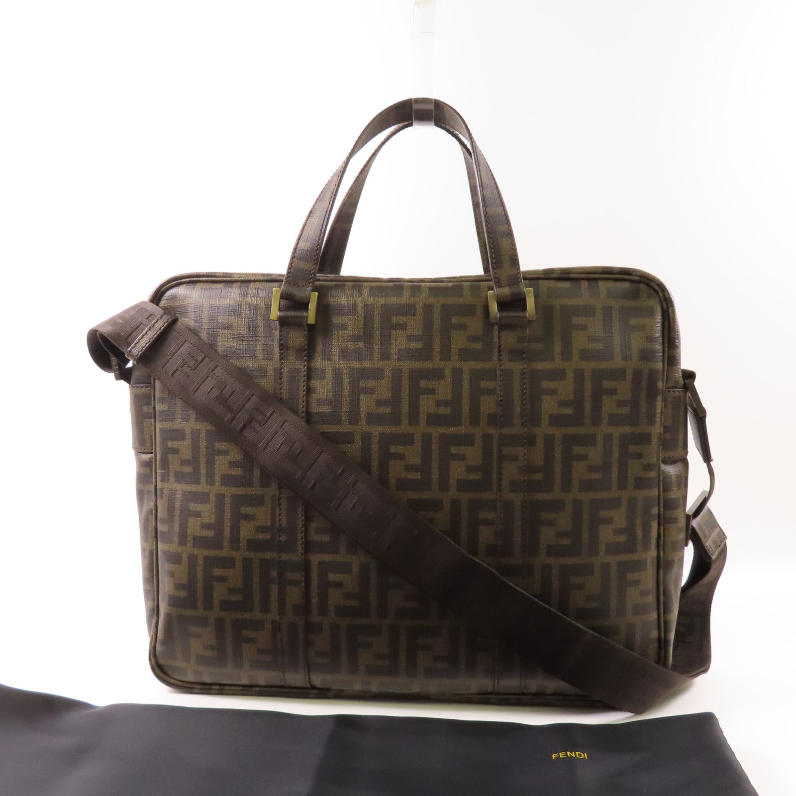 FENDI 塗層帆布Briefcase銀扣手挽肩背兩用袋