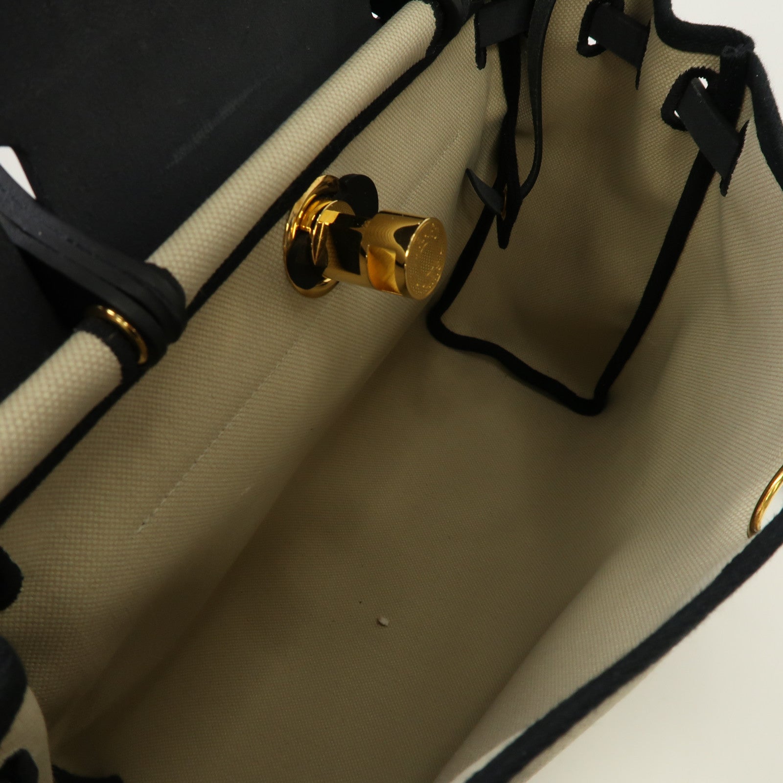 HERMES 帆布Herbag PM金扣手挽肩背兩用袋Beton/油白色