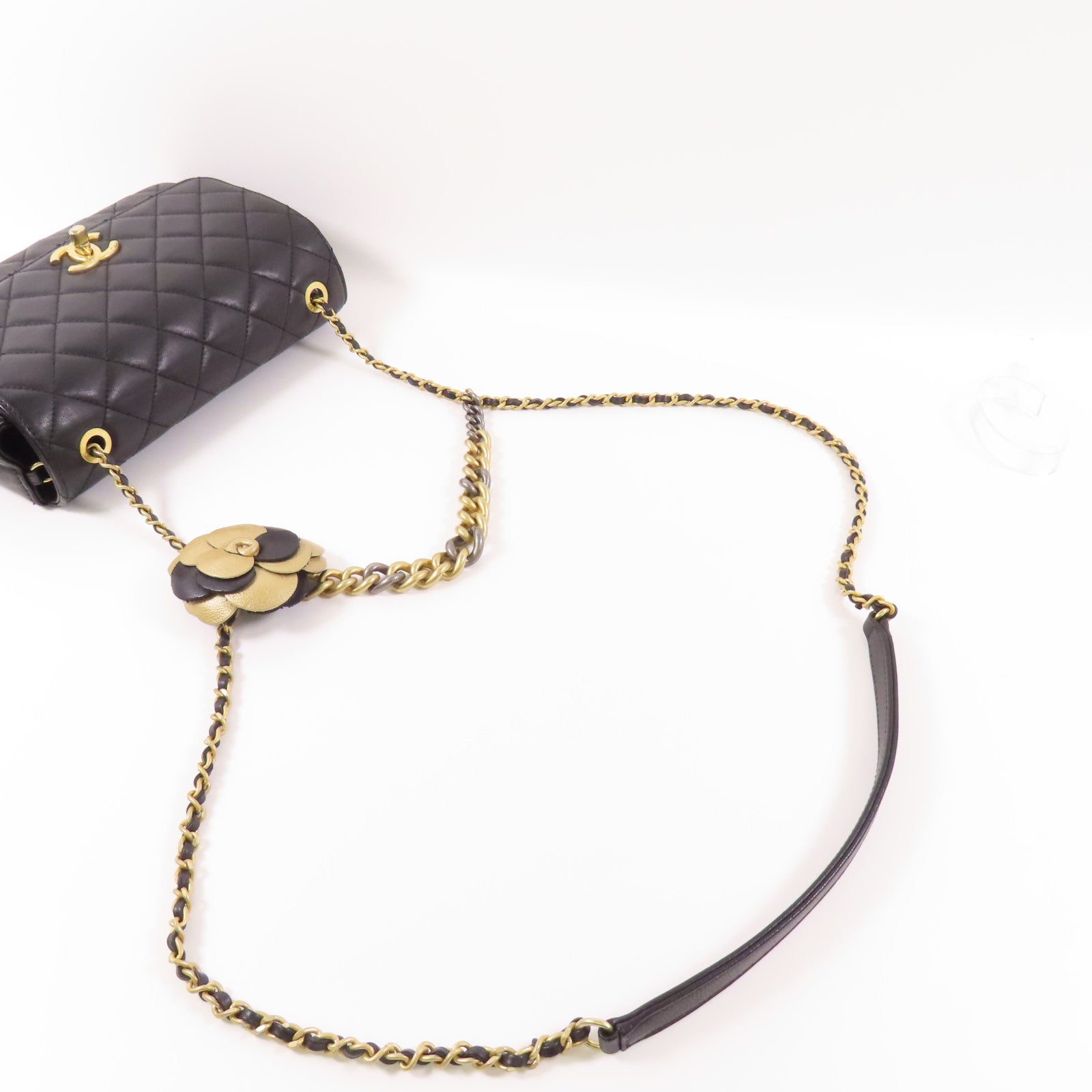 CHANEL 牛皮皮革Chain Shoulder金扣鏈帶手挽肩背兩用袋