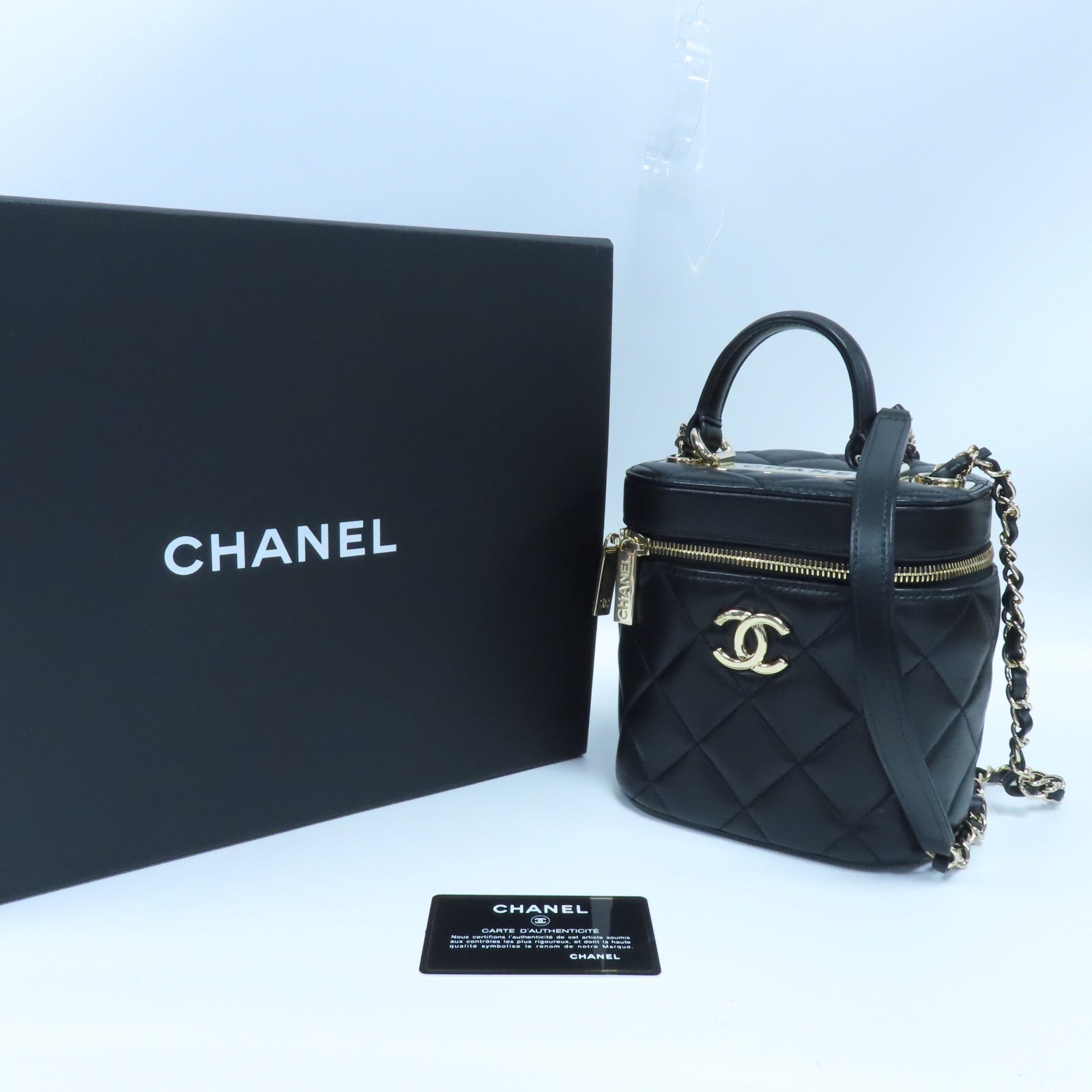 CHANEL 【激減優惠】菱格羊皮皮革Trendy CC Vanity Case金扣手挽肩背兩用袋黑色
