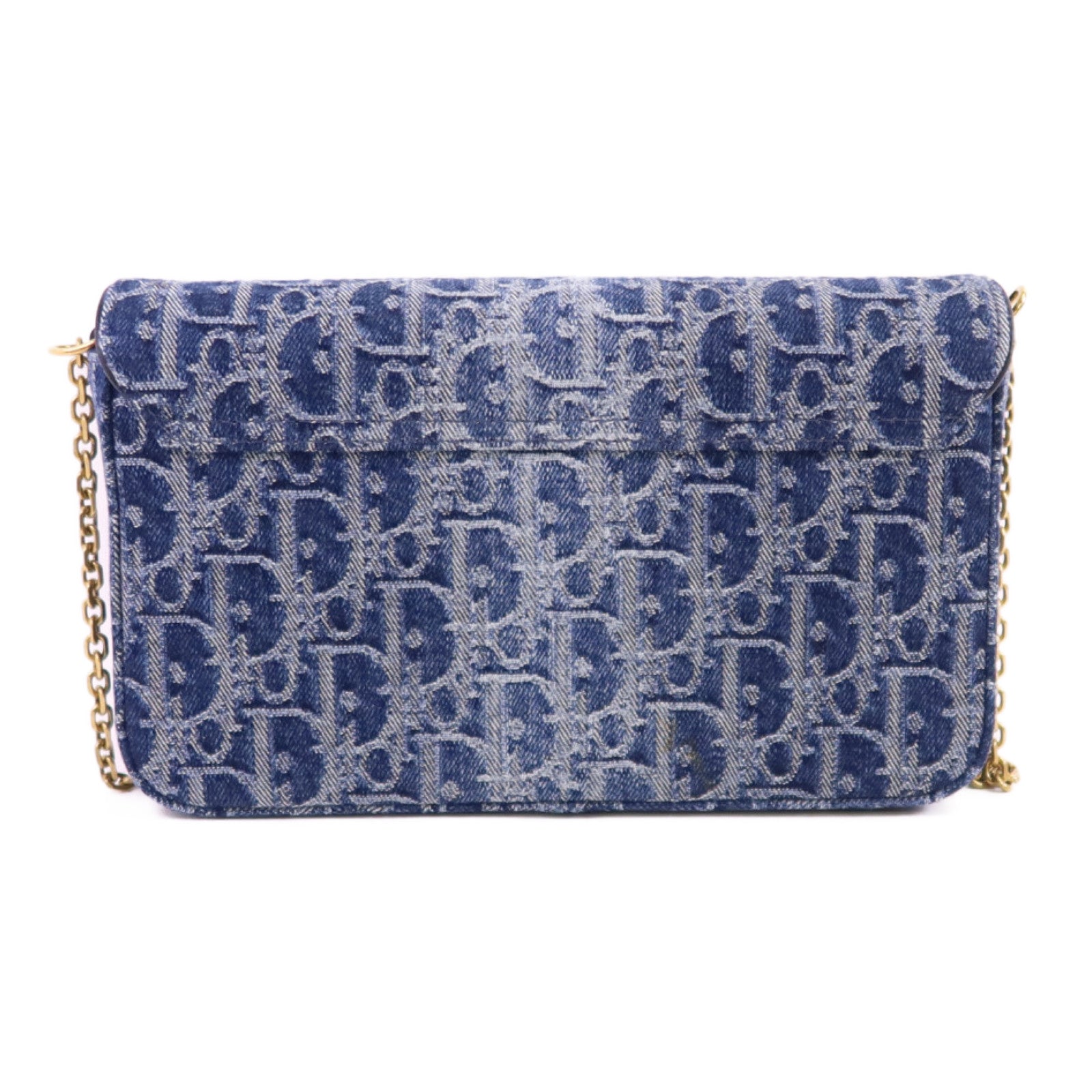 Dior Obriqur牛仔布Medium Saddle Pouch With Chain金扣鏈帶肩背袋